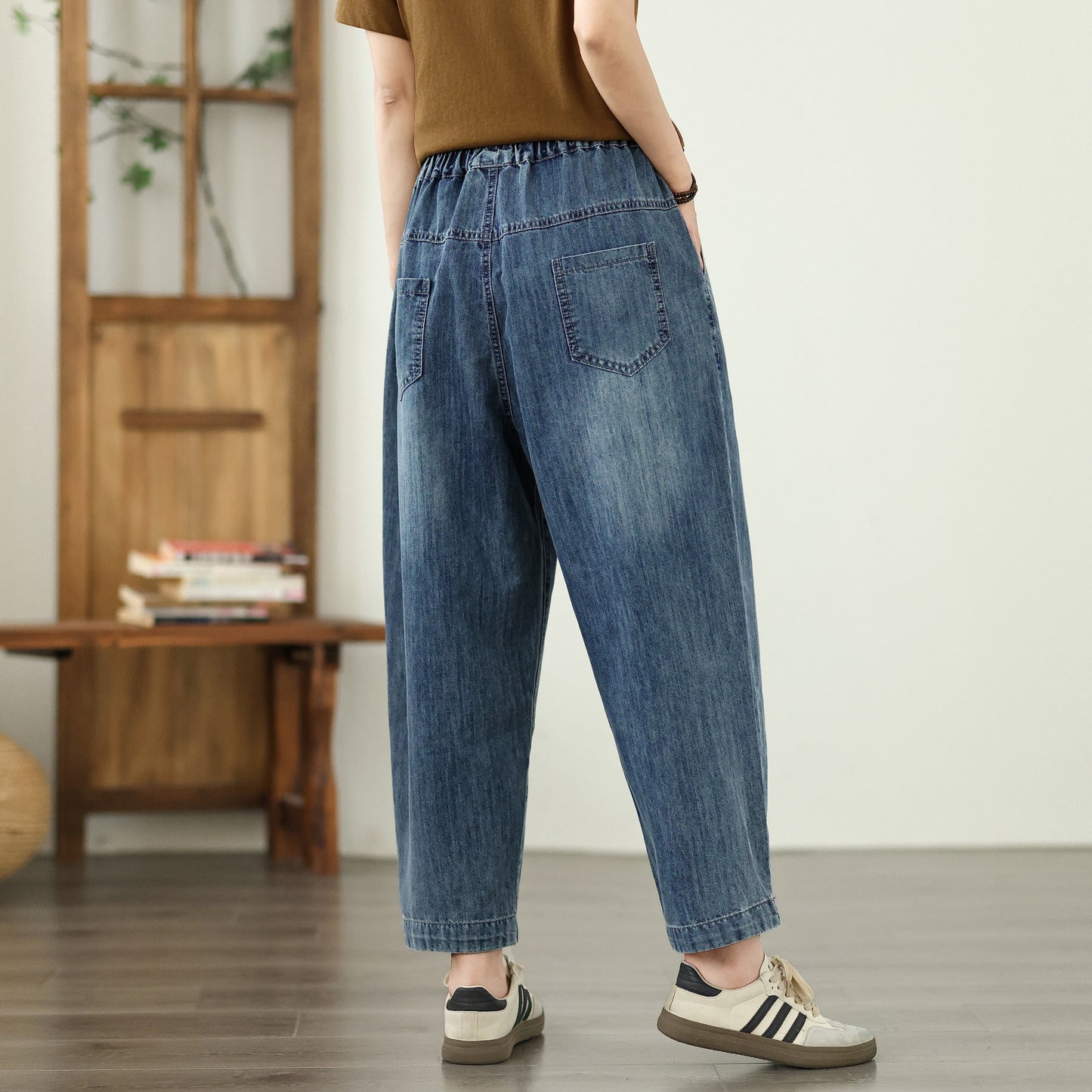 Women's Jeans Denim Loose Pants Elastic Waist