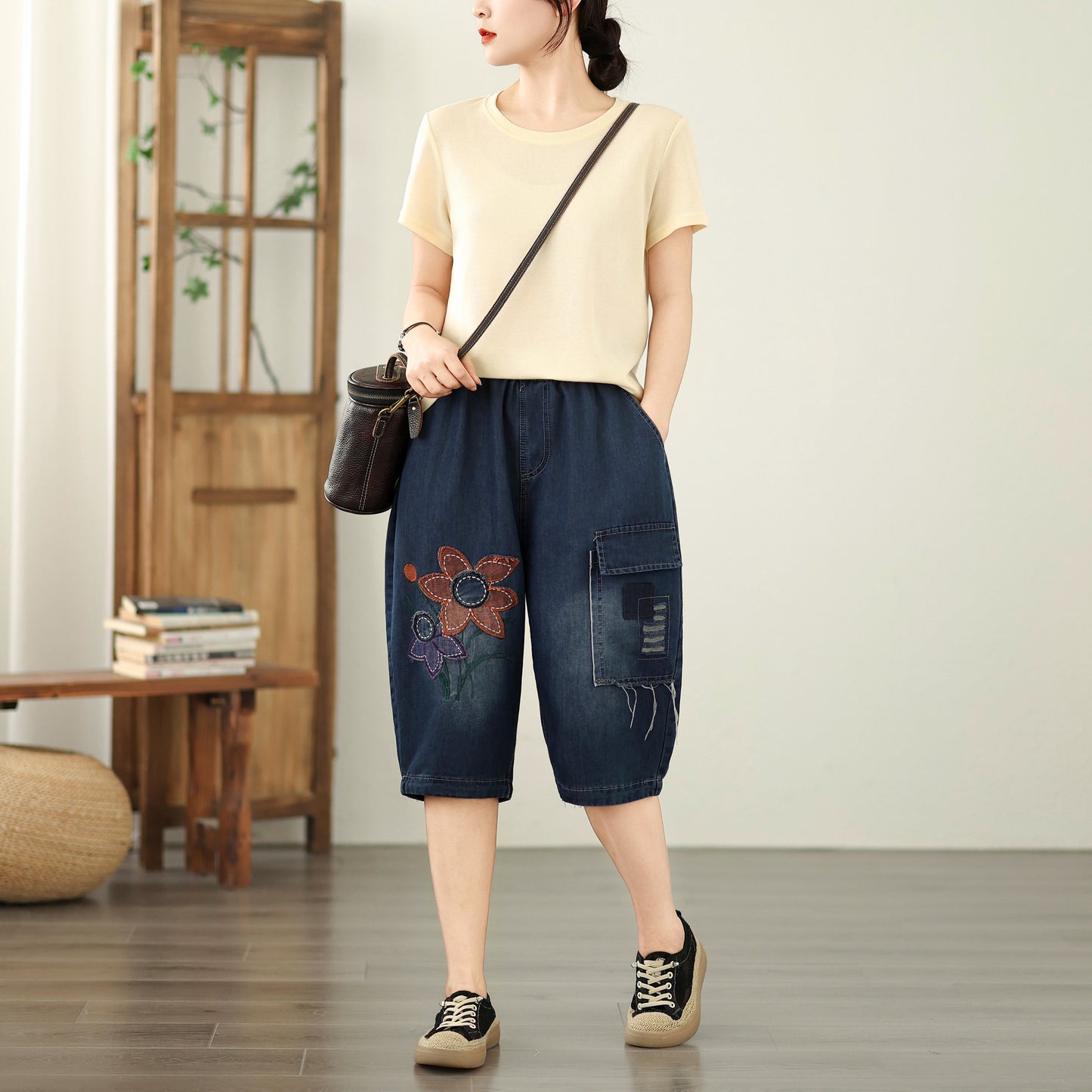 Women Denim Harem Pants Loose Jeans Elastic Waist