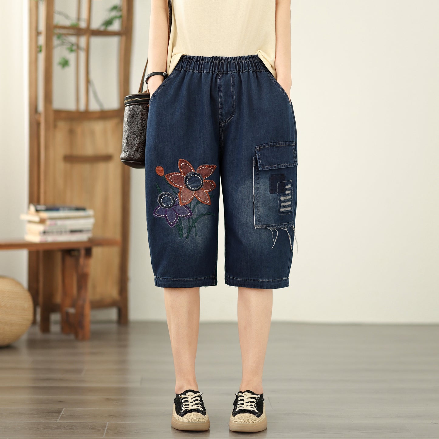 Women Denim Harem Pants Loose Jeans Elastic Waist