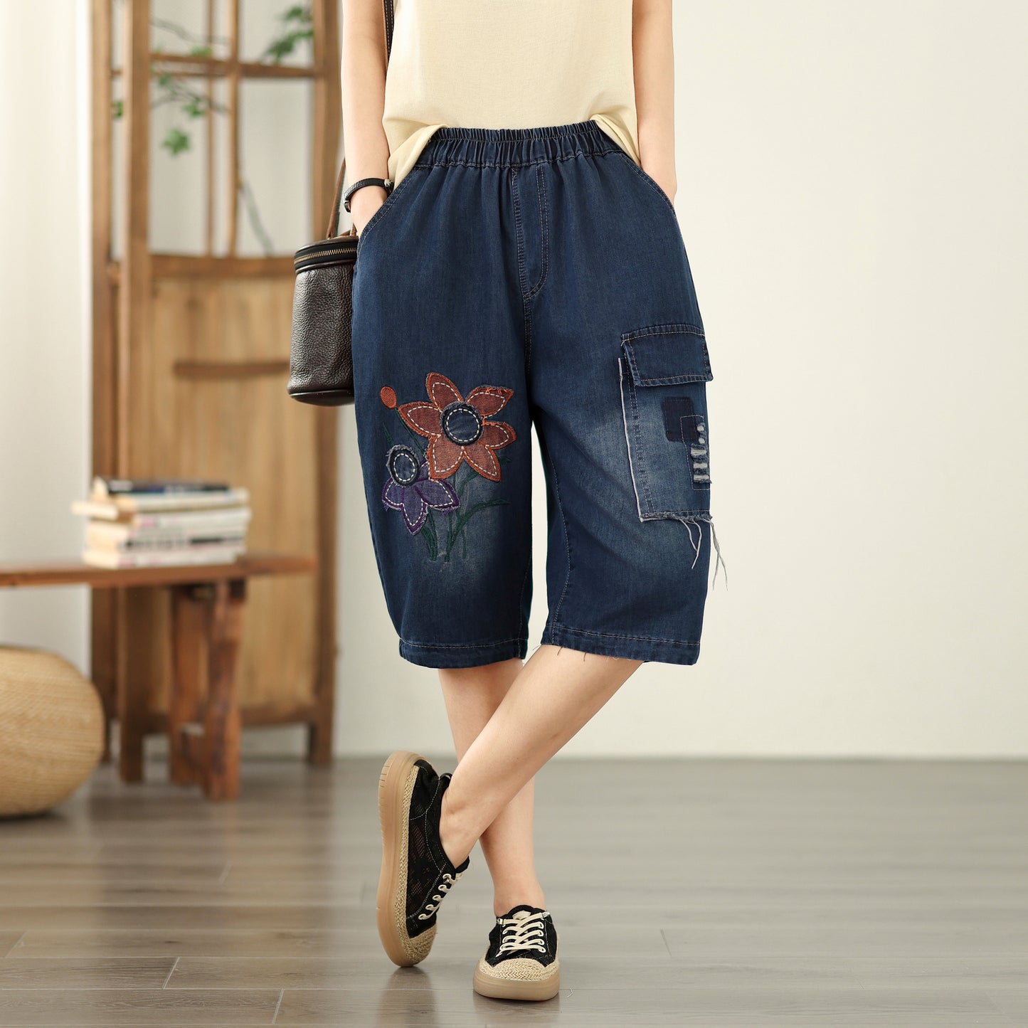 Women Denim Harem Pants Loose Jeans Elastic Waist