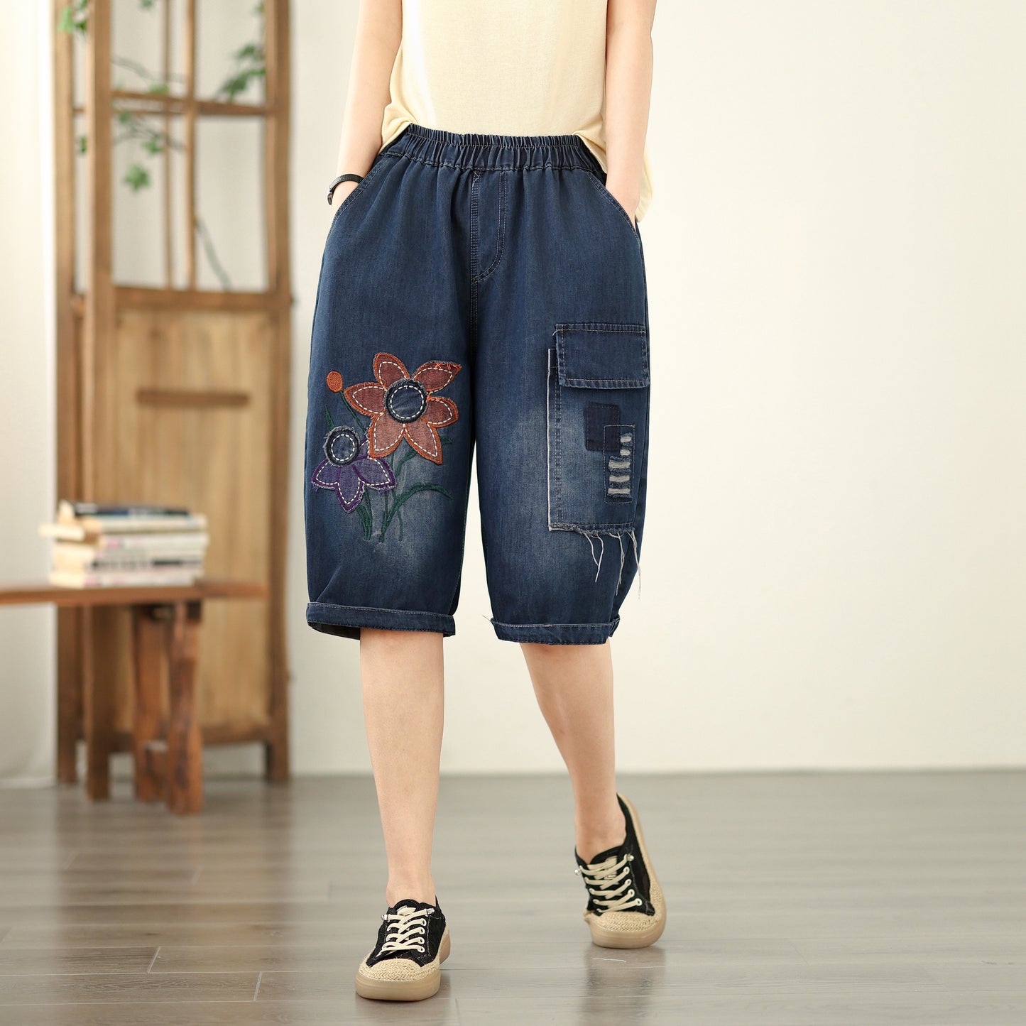 Women Denim Harem Pants Loose Jeans Elastic Waist