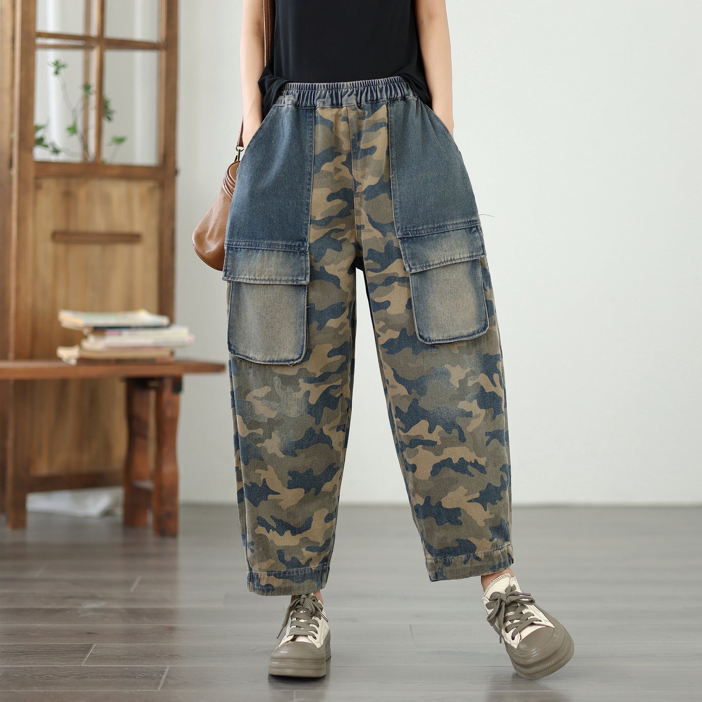 Women's Baggy Jeans Elastic Waist Harem Pants