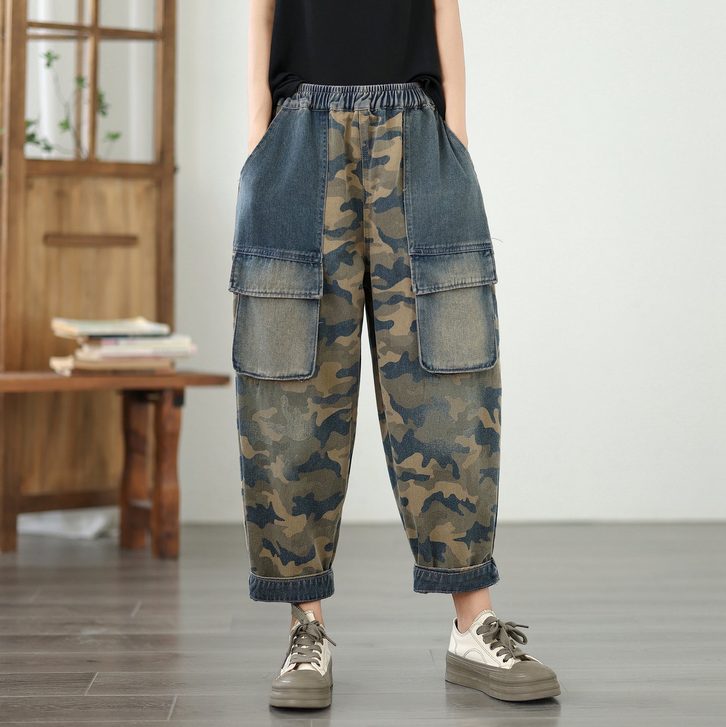 Women's Baggy Jeans Elastic Waist Harem Pants