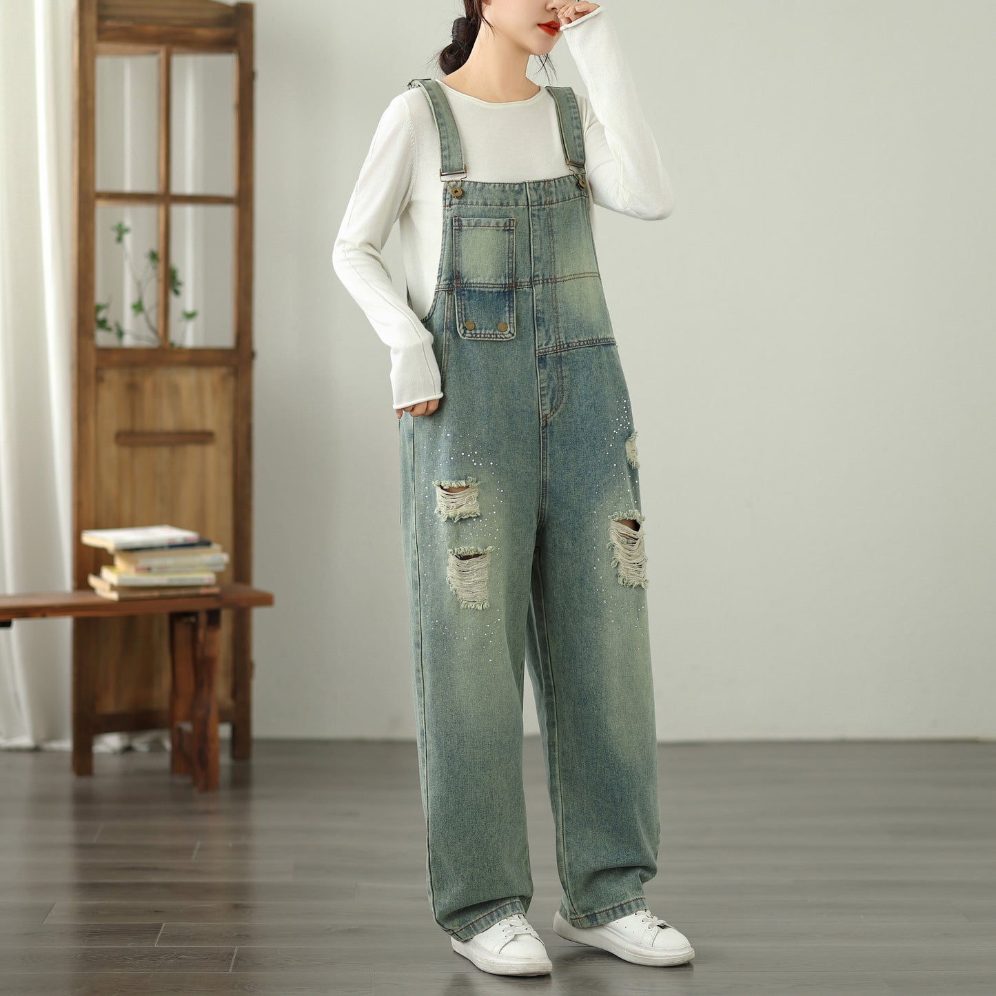 Womens Denim Bib Pants Jumpsuits Jeans Adjustable Strap Overalls
