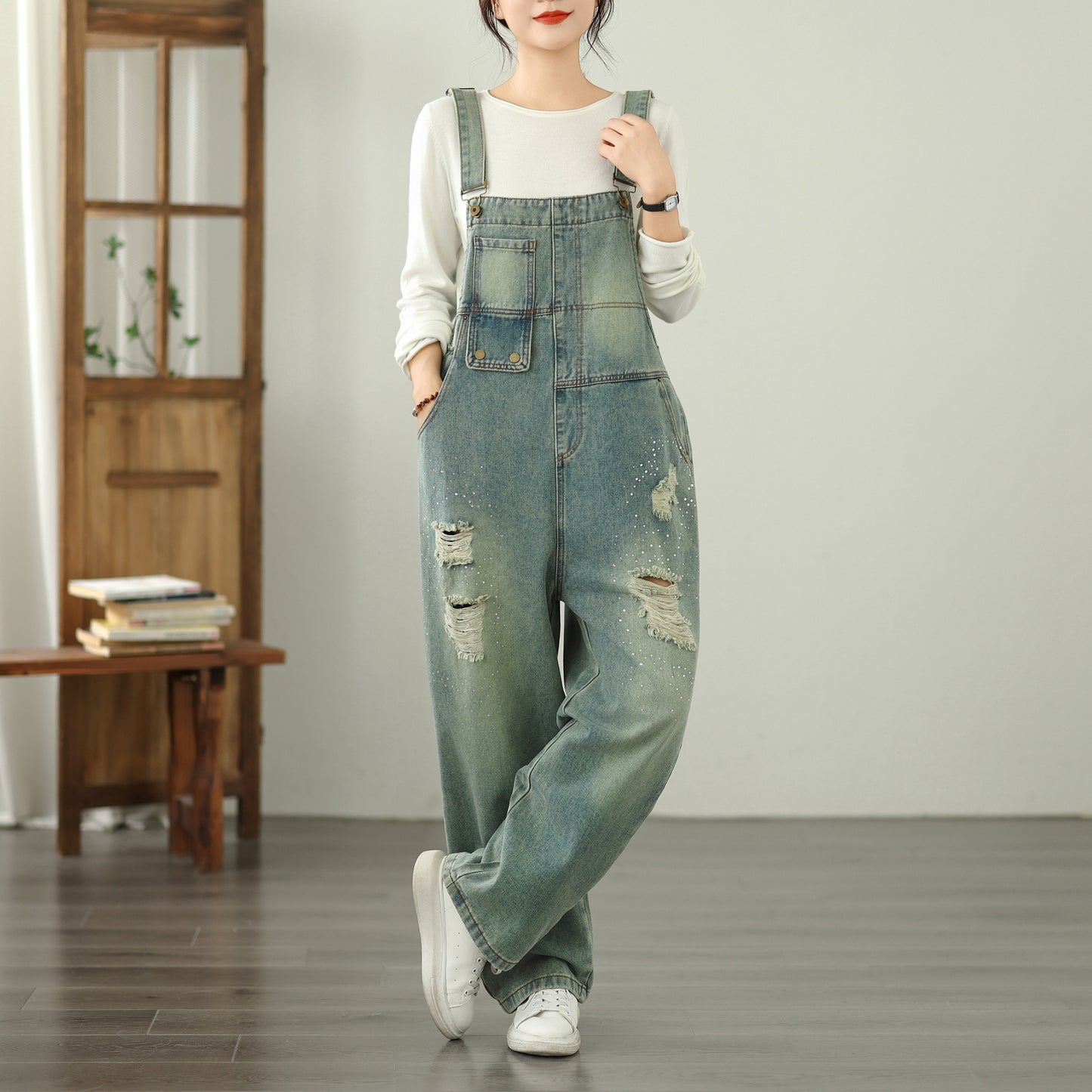 Womens Denim Bib Pants Jumpsuits Jeans Adjustable Strap Overalls