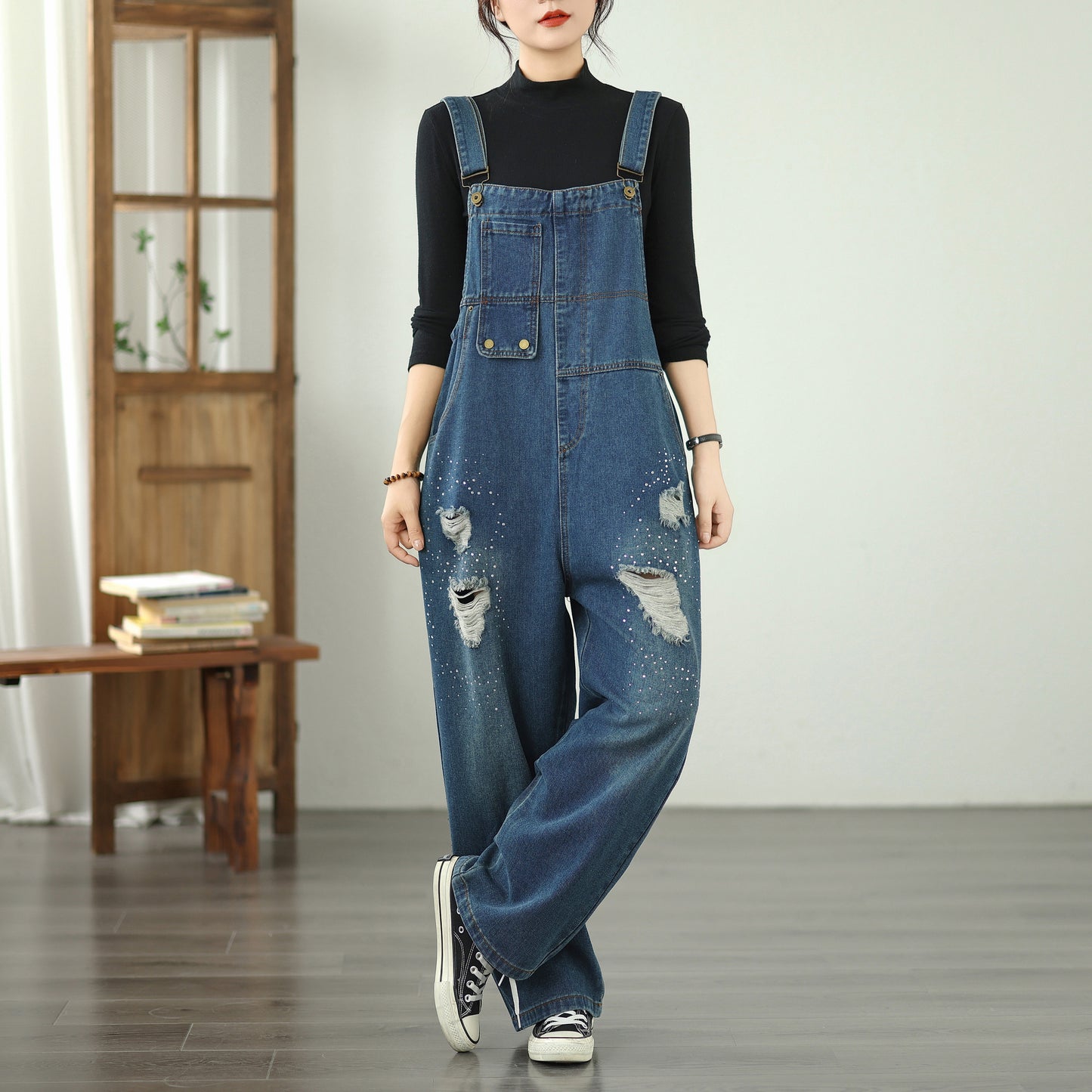 Womens Denim Bib Pants Jumpsuits Jeans Adjustable Strap Overalls