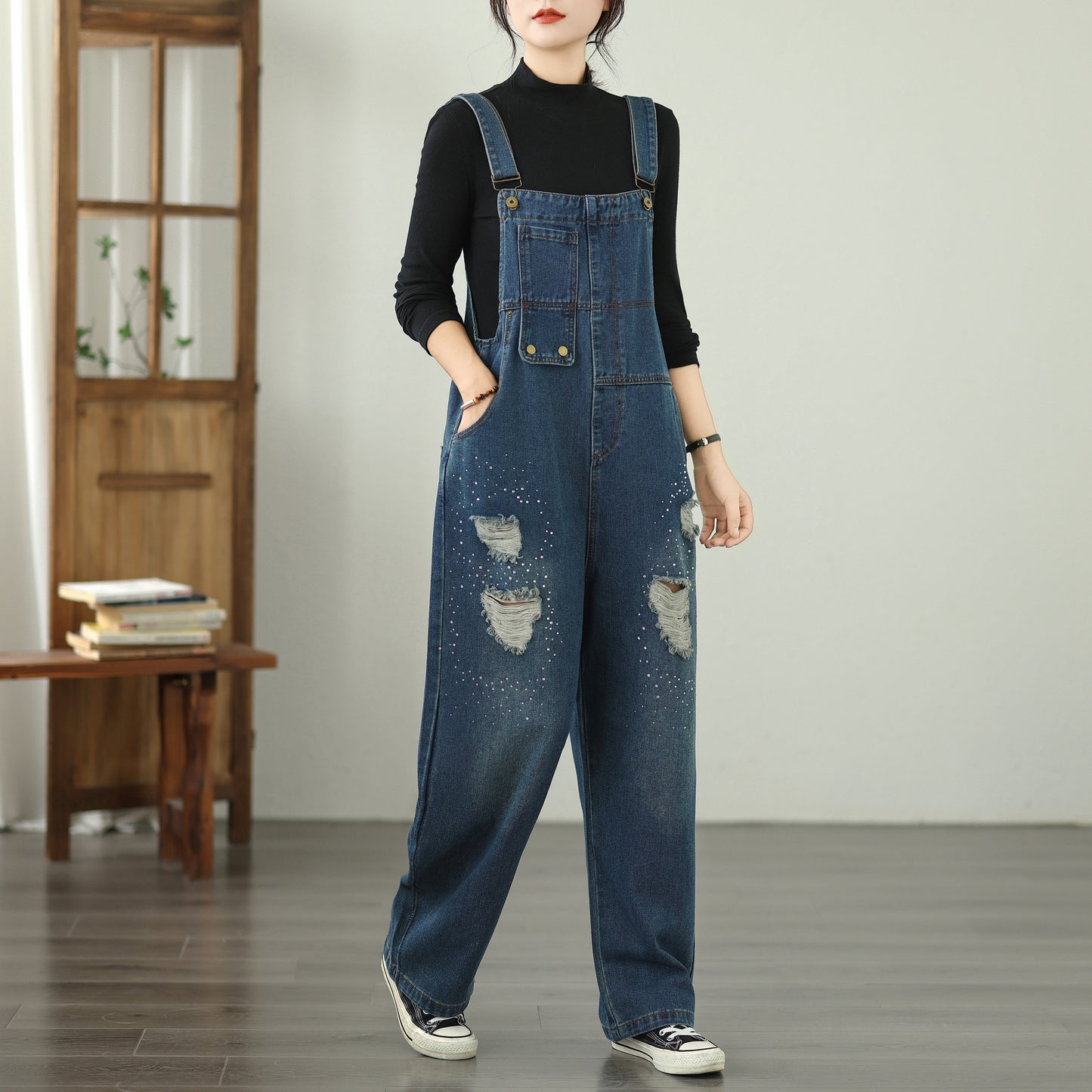 Womens Denim Bib Pants Jumpsuits Jeans Adjustable Strap Overalls