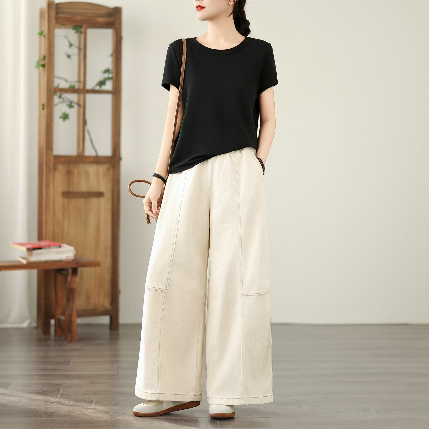 Women's Jeans Elastic Waist Wide Leg Denim Pants