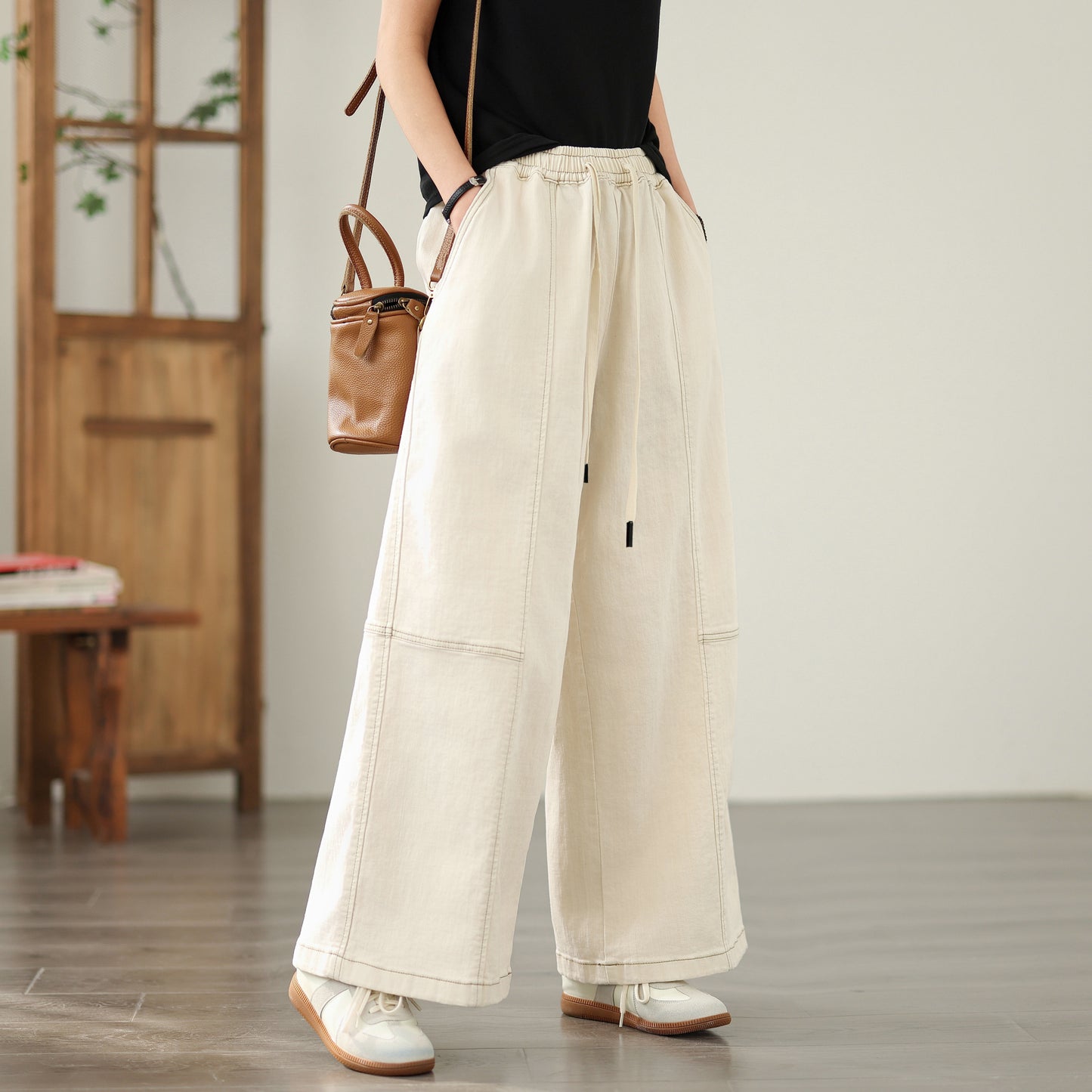 Women's Jeans Elastic Waist Wide Leg Denim Pants