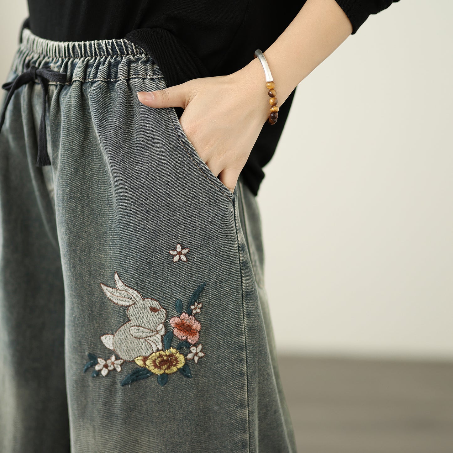 Women's Baggy Jeans Drawstring Wide Leg Denim