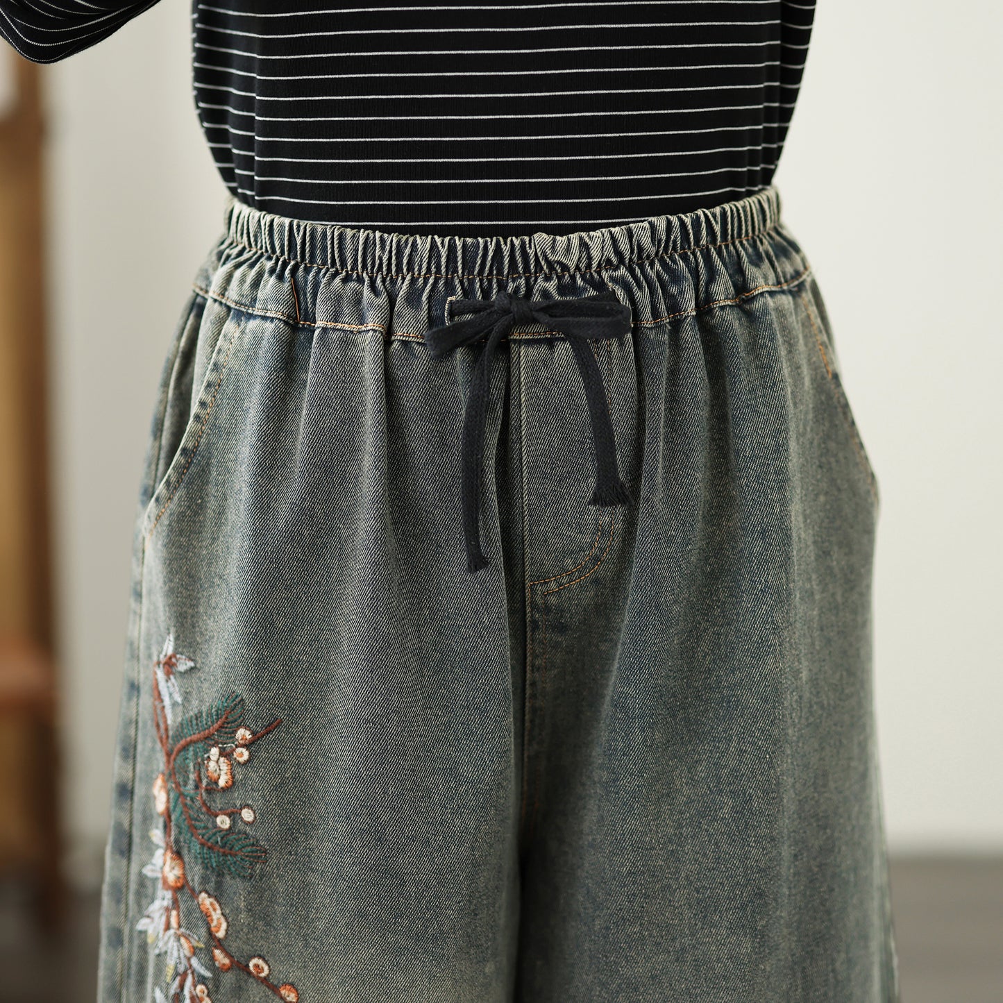 Women's Baggy Jeans Drawstring Wide Leg Denim