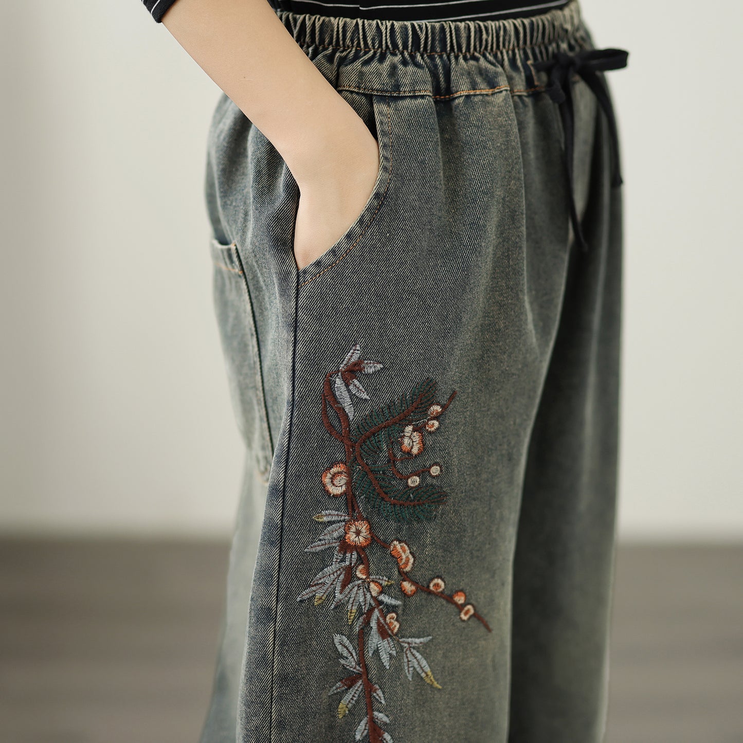 Women's Baggy Jeans Drawstring Wide Leg Denim