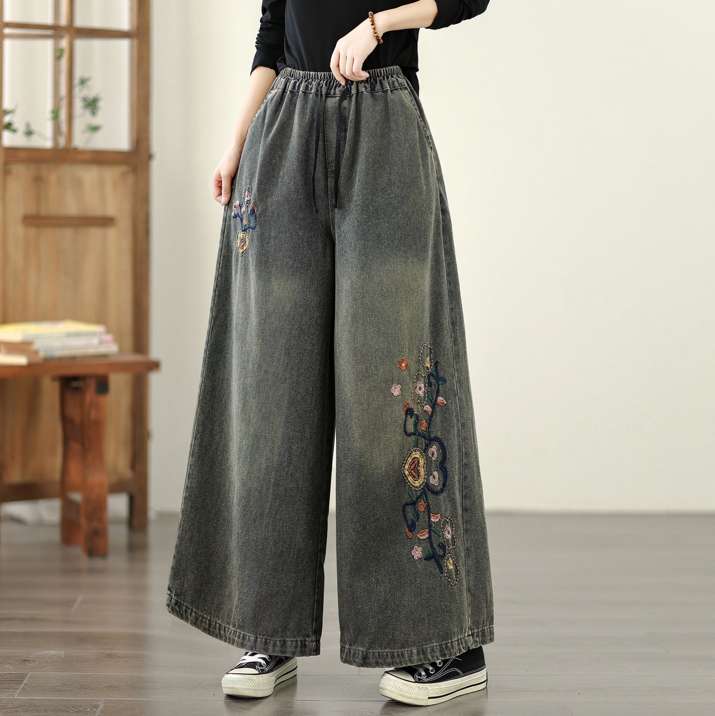 Women's Baggy Jeans Drawstring Wide Leg Denim