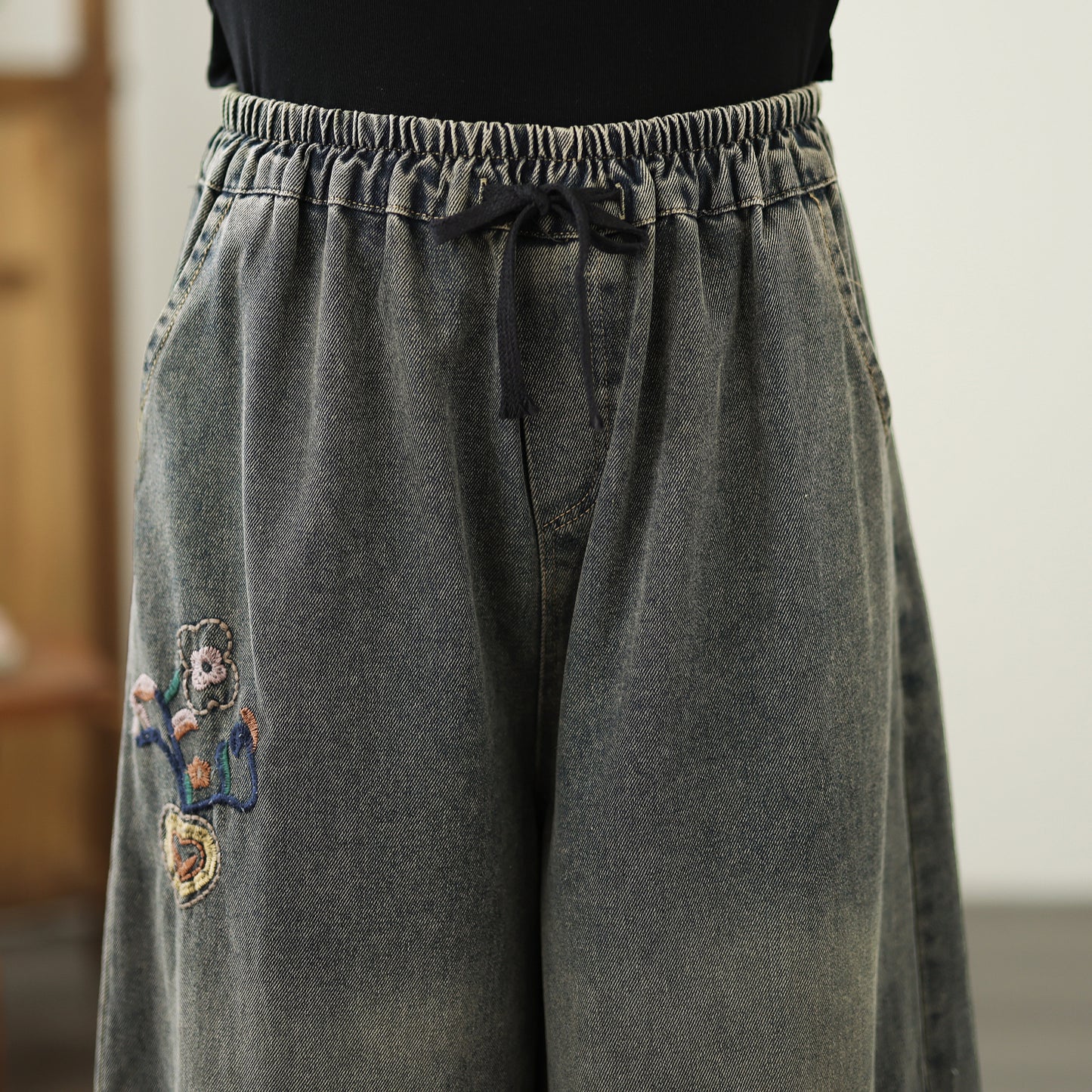 Women's Baggy Jeans Drawstring Wide Leg Denim