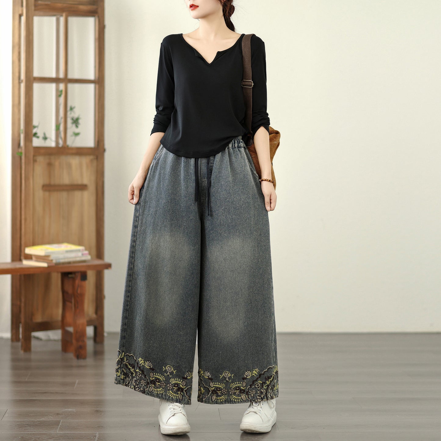 Women's Baggy Jeans Drawstring Wide Leg Denim