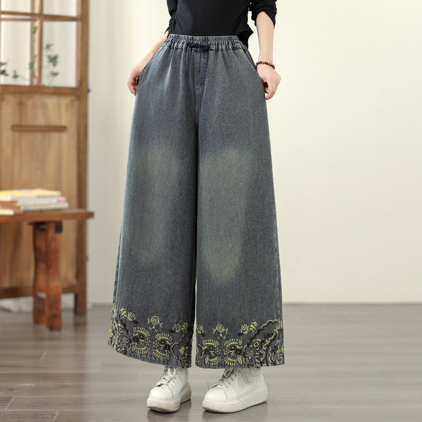 Women's Baggy Jeans Drawstring Wide Leg Denim