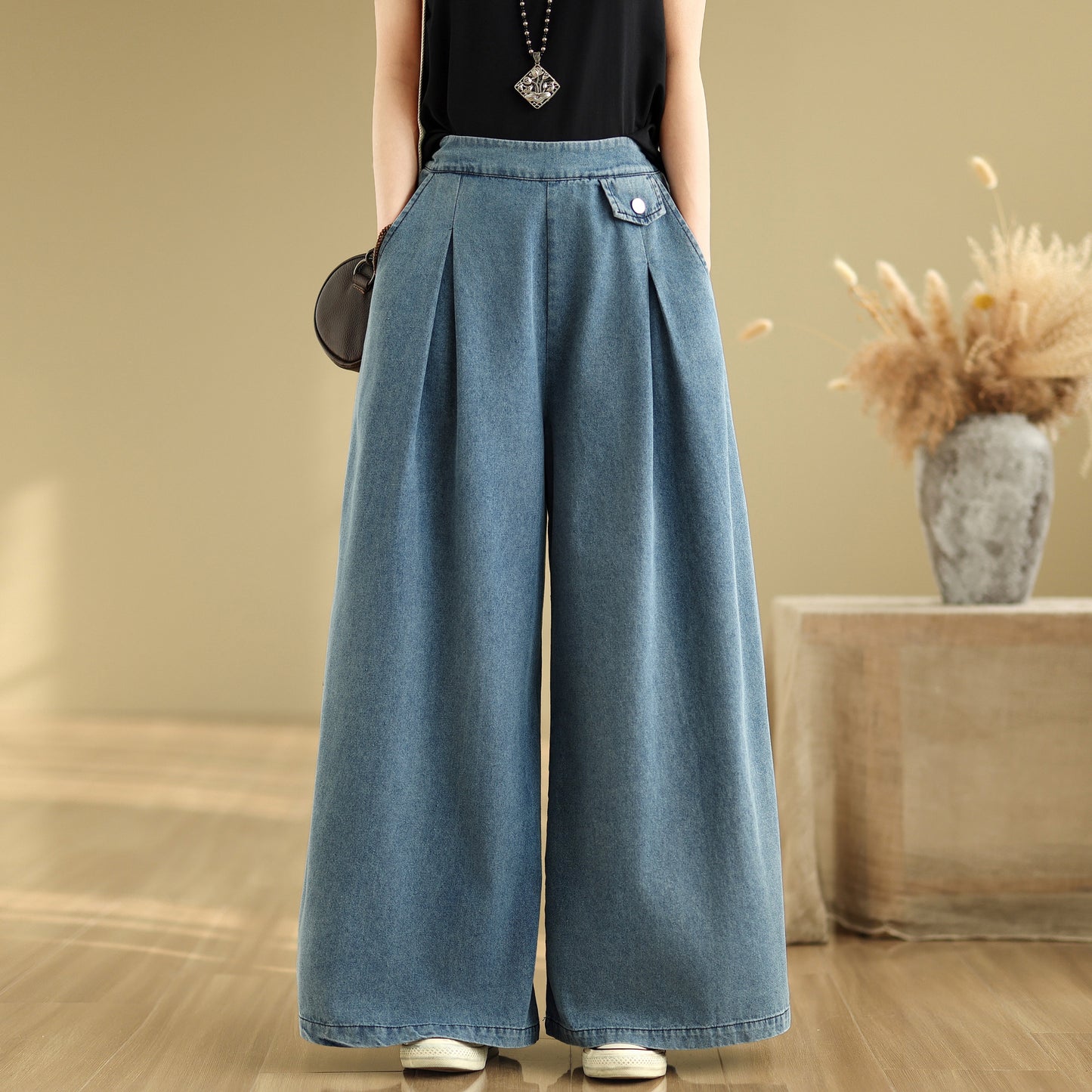 Women's Loose Jeans Elastic Waist Wide Leg Pants