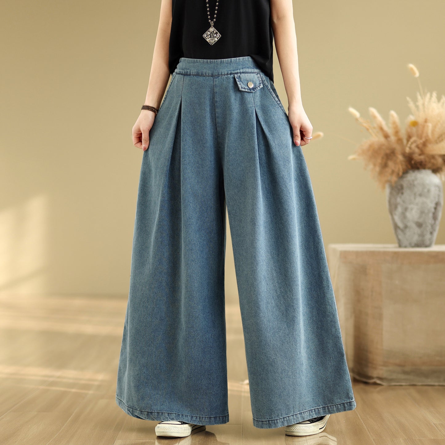 Women's Loose Jeans Elastic Waist Wide Leg Pants