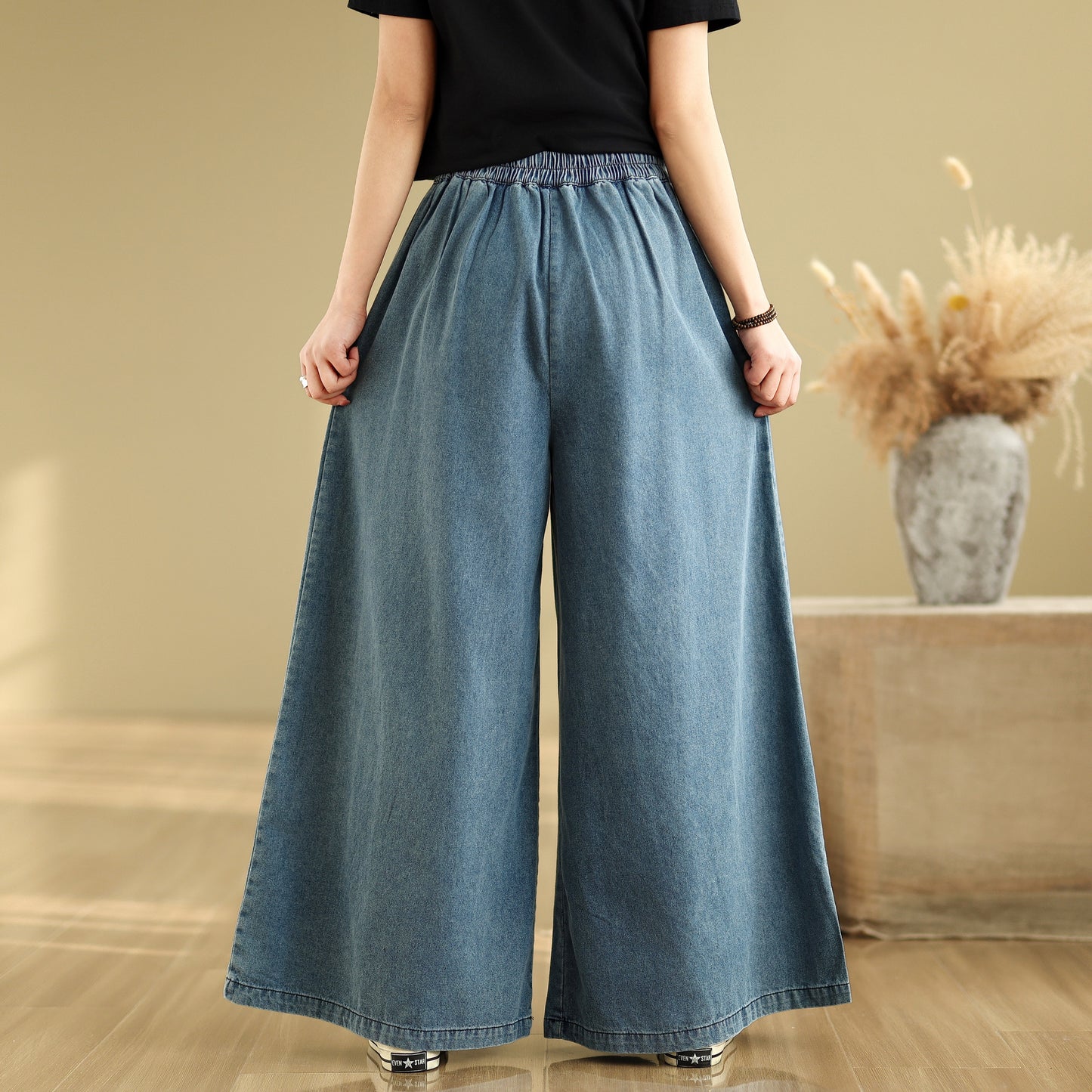 Women's Loose Jeans Elastic Waist Wide Leg Pants