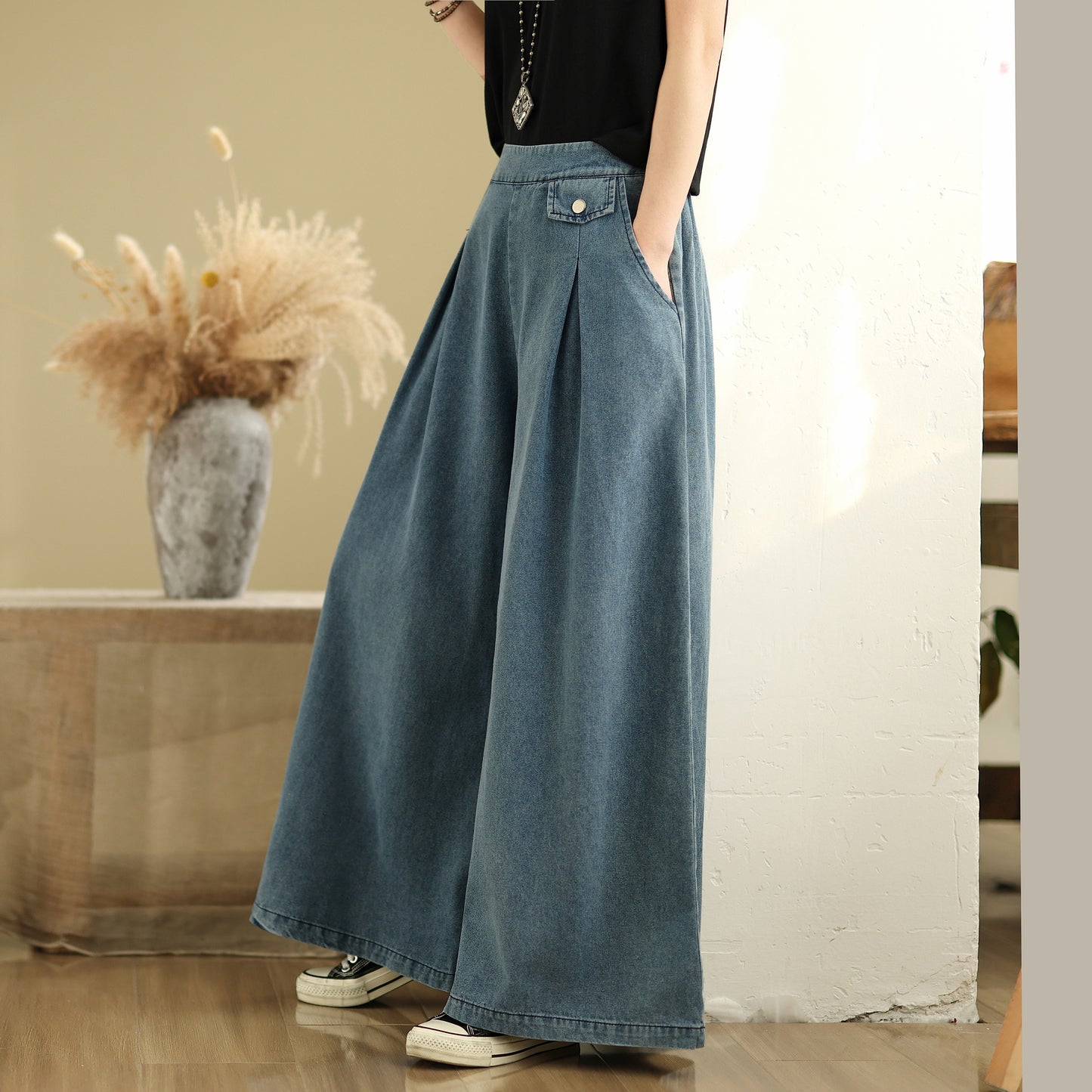 Women's Loose Jeans Elastic Waist Wide Leg Pants