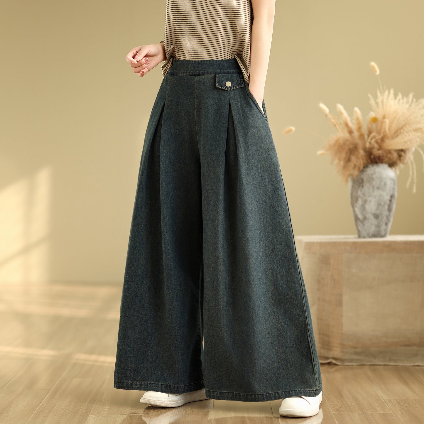 Women's Loose Jeans Elastic Waist Wide Leg Pants