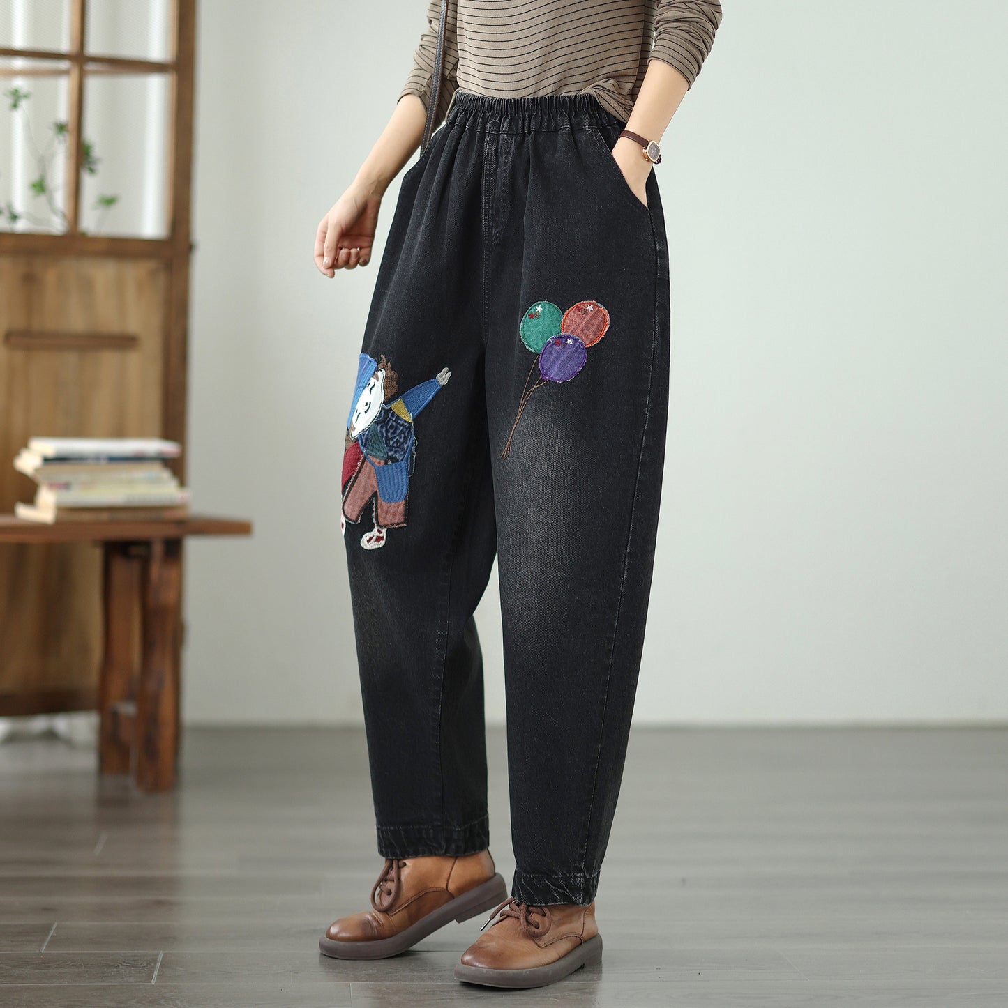 Women Jeans Denim Pants Elastic Waist