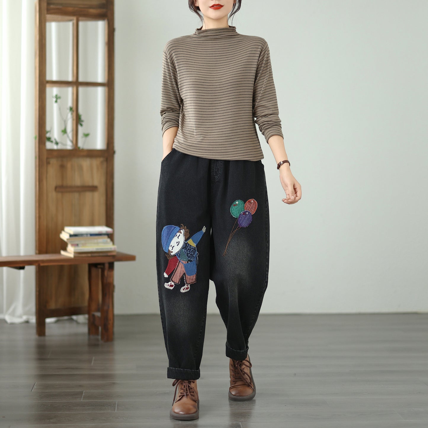 Women Jeans Denim Pants Elastic Waist