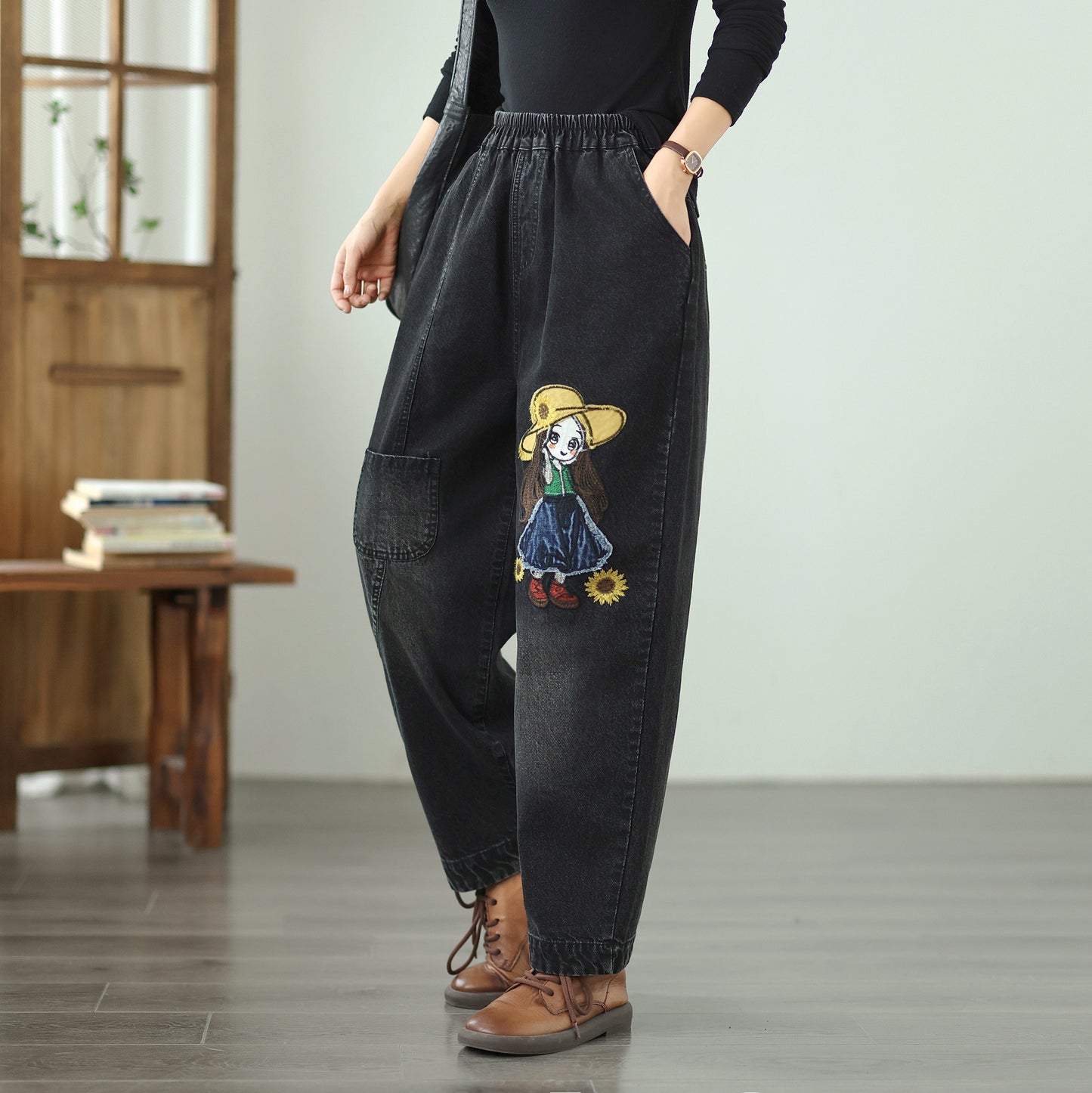 Women Jeans Denim Pants Elastic Waist