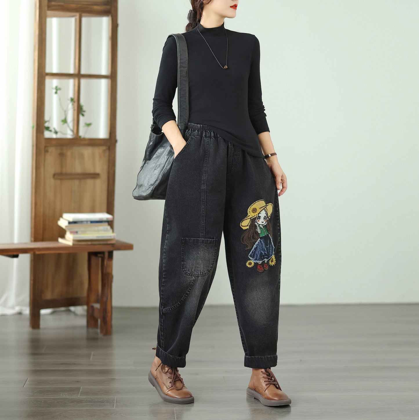 Women Jeans Denim Pants Elastic Waist