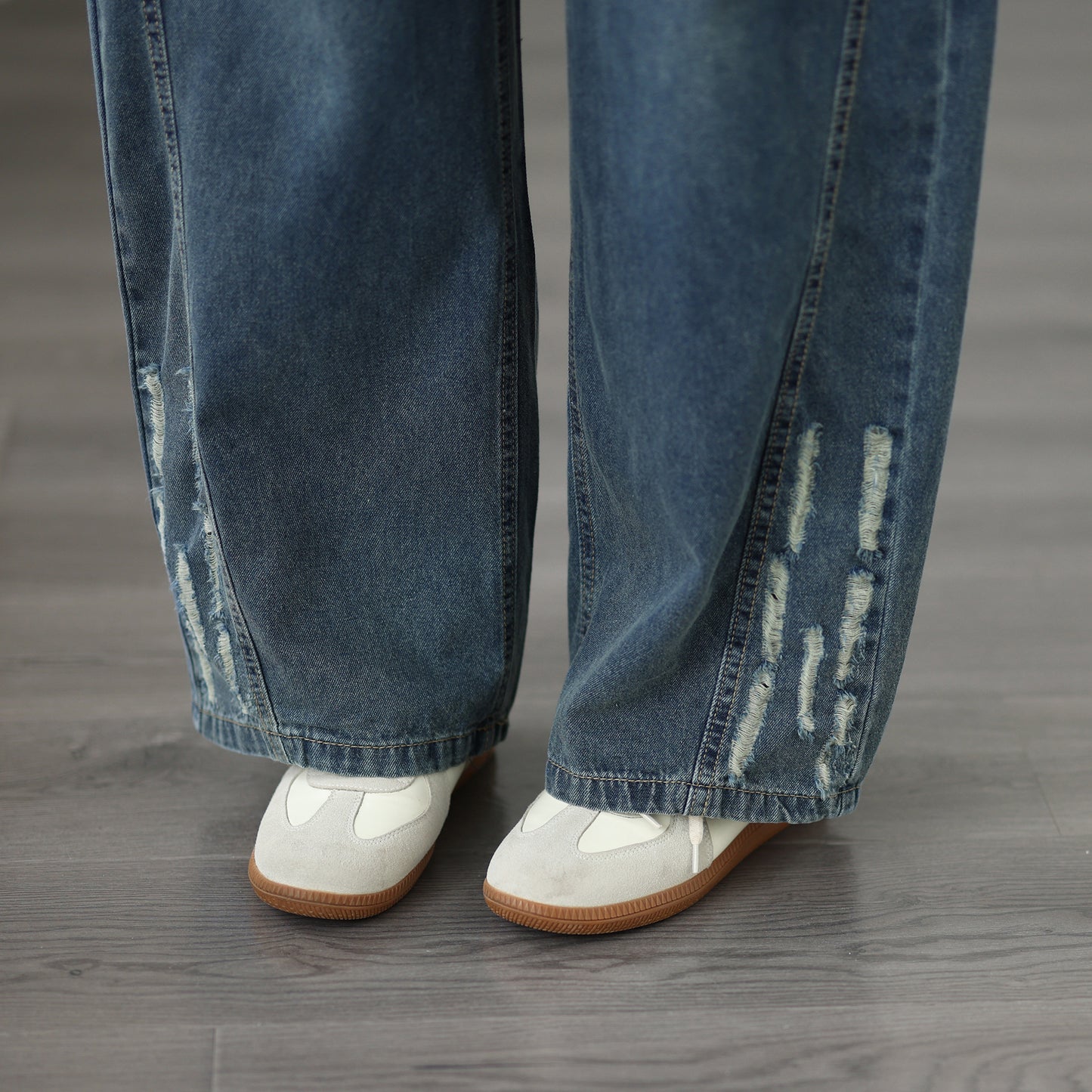 Elastic waist distressed Jeans – High Waist, Loose Fit, Summer Denim - LAI MENG FIVE CATS