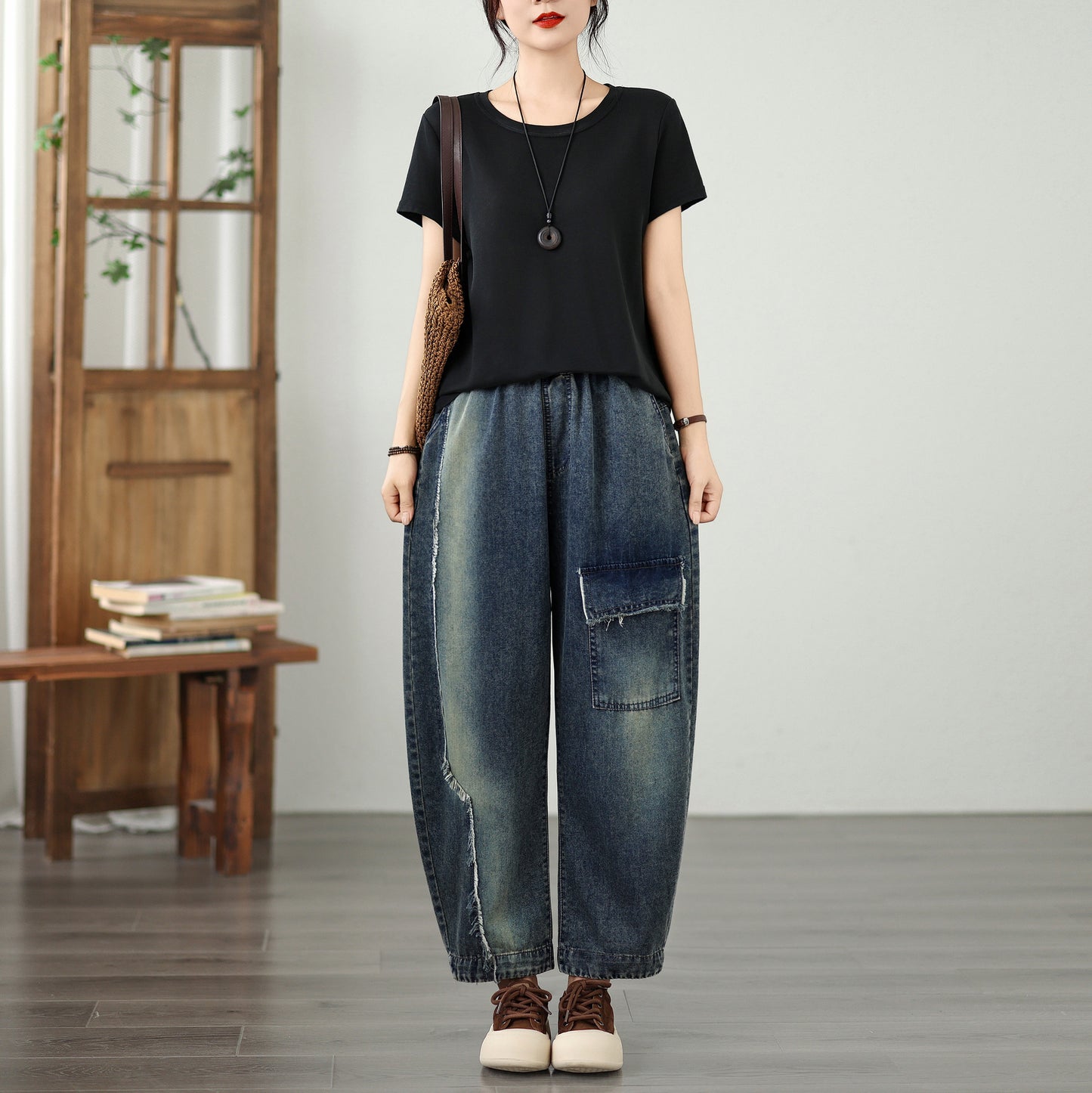 Women's Baggy Jeans Elastic Waist Harem Pants