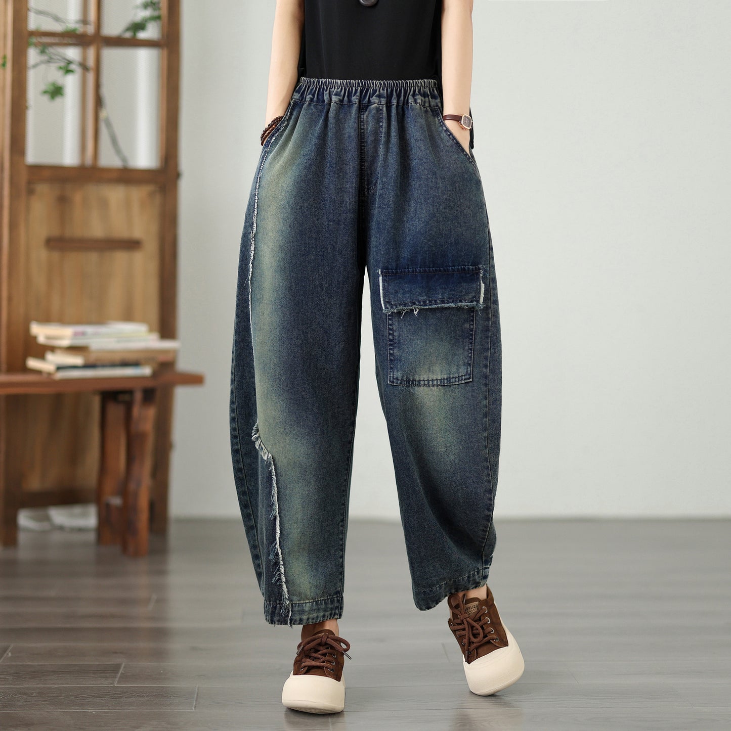 Women's Baggy Jeans Elastic Waist Harem Pants