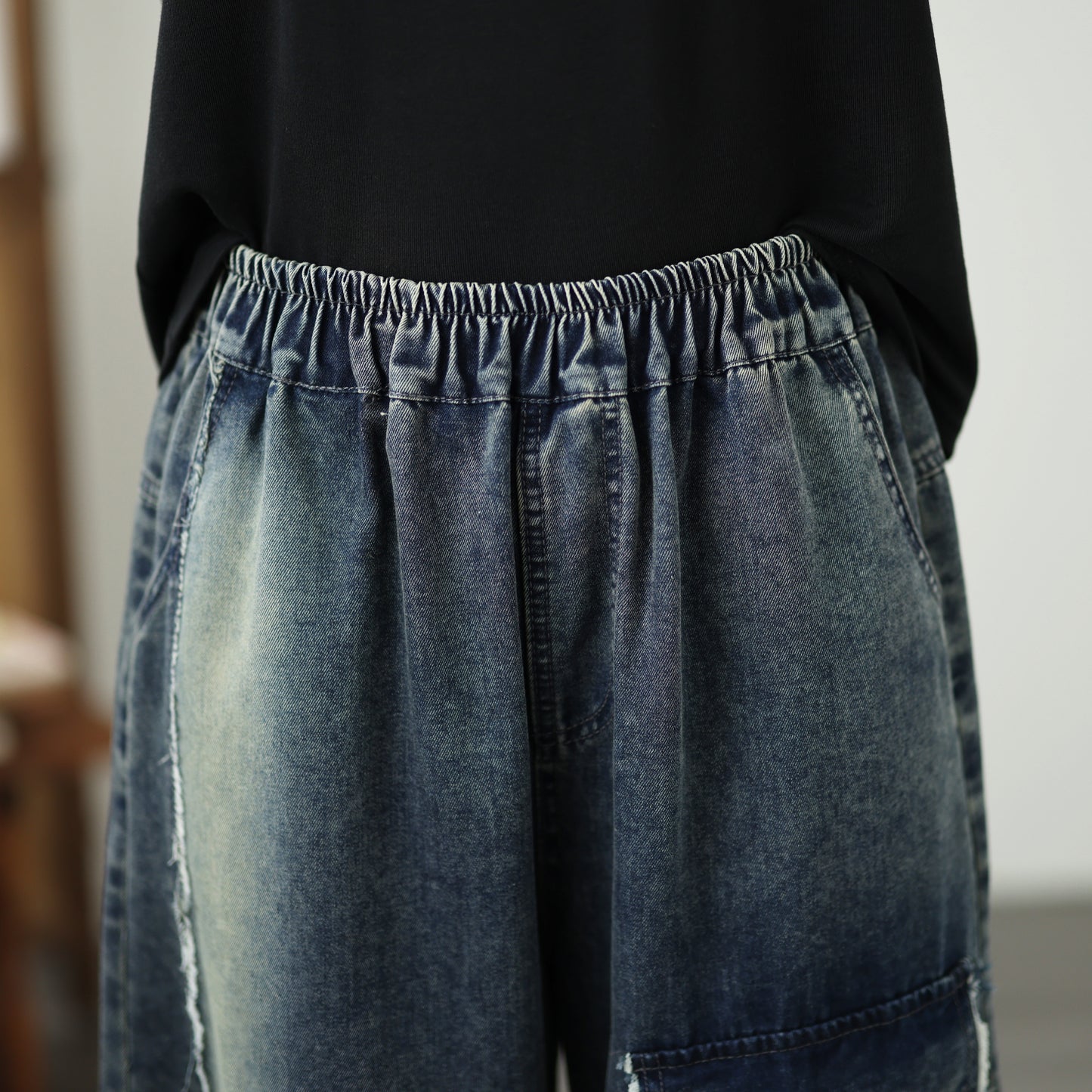 Women's Baggy Jeans Elastic Waist Harem Pants