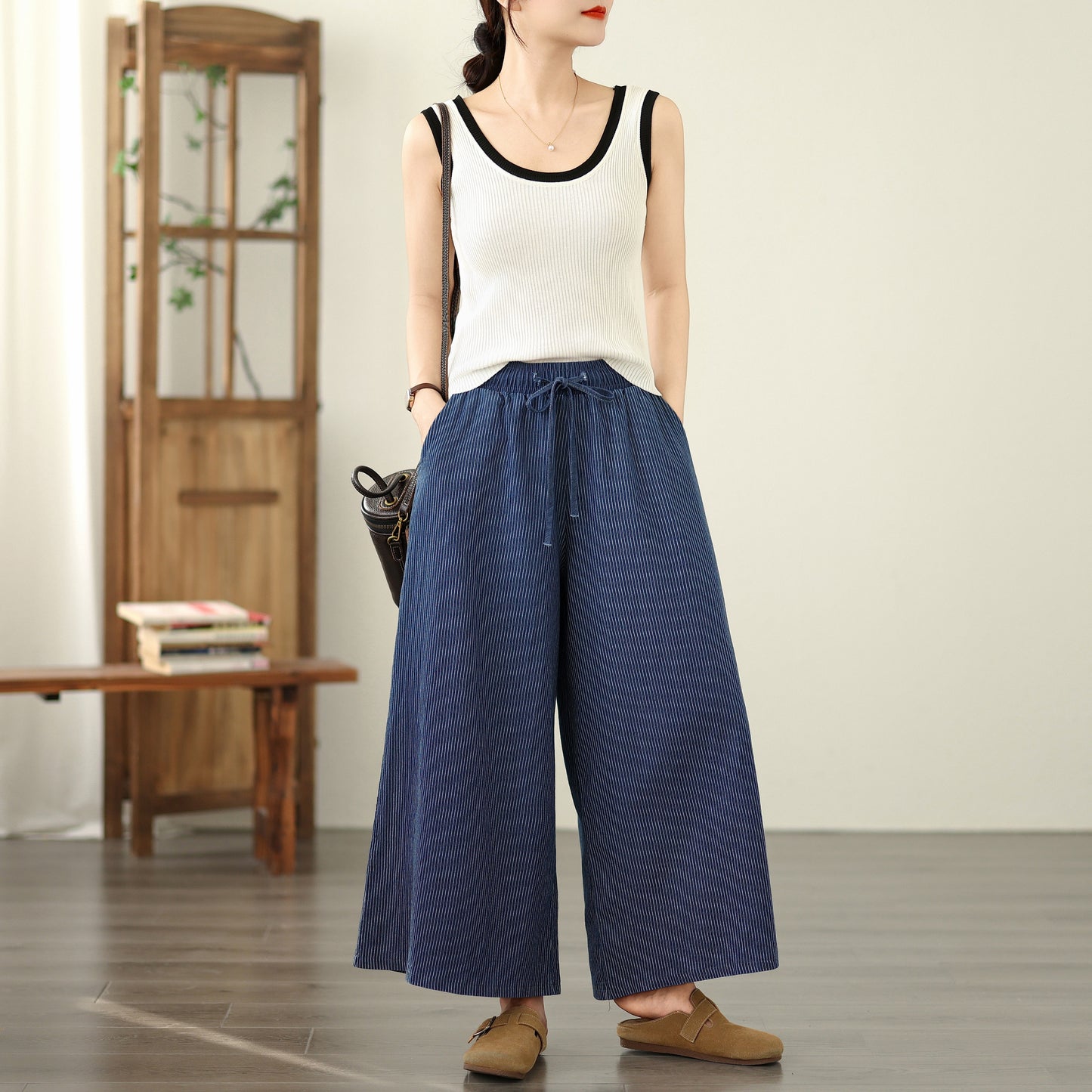 Women's Jeans Elastic Waist Wide Leg Denim Pants