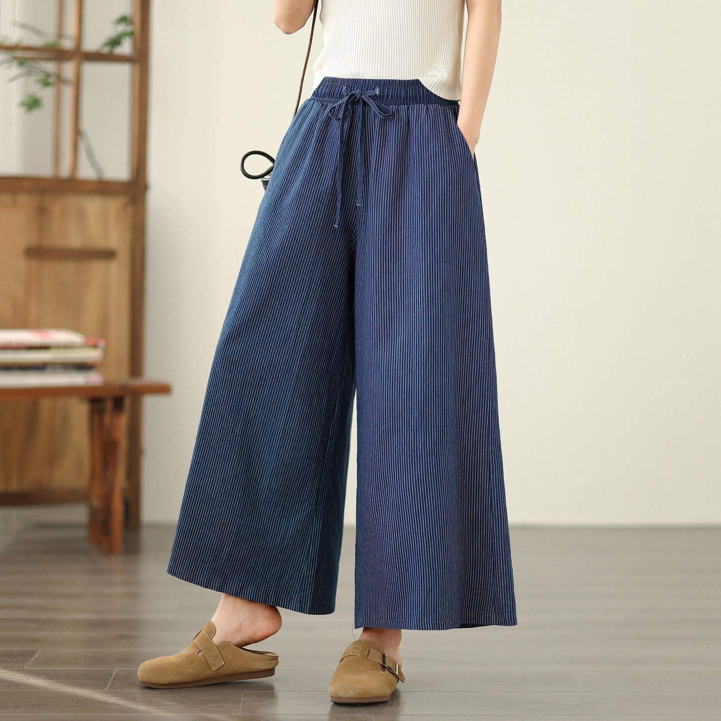 Women's Jeans Elastic Waist Wide Leg Denim Pants