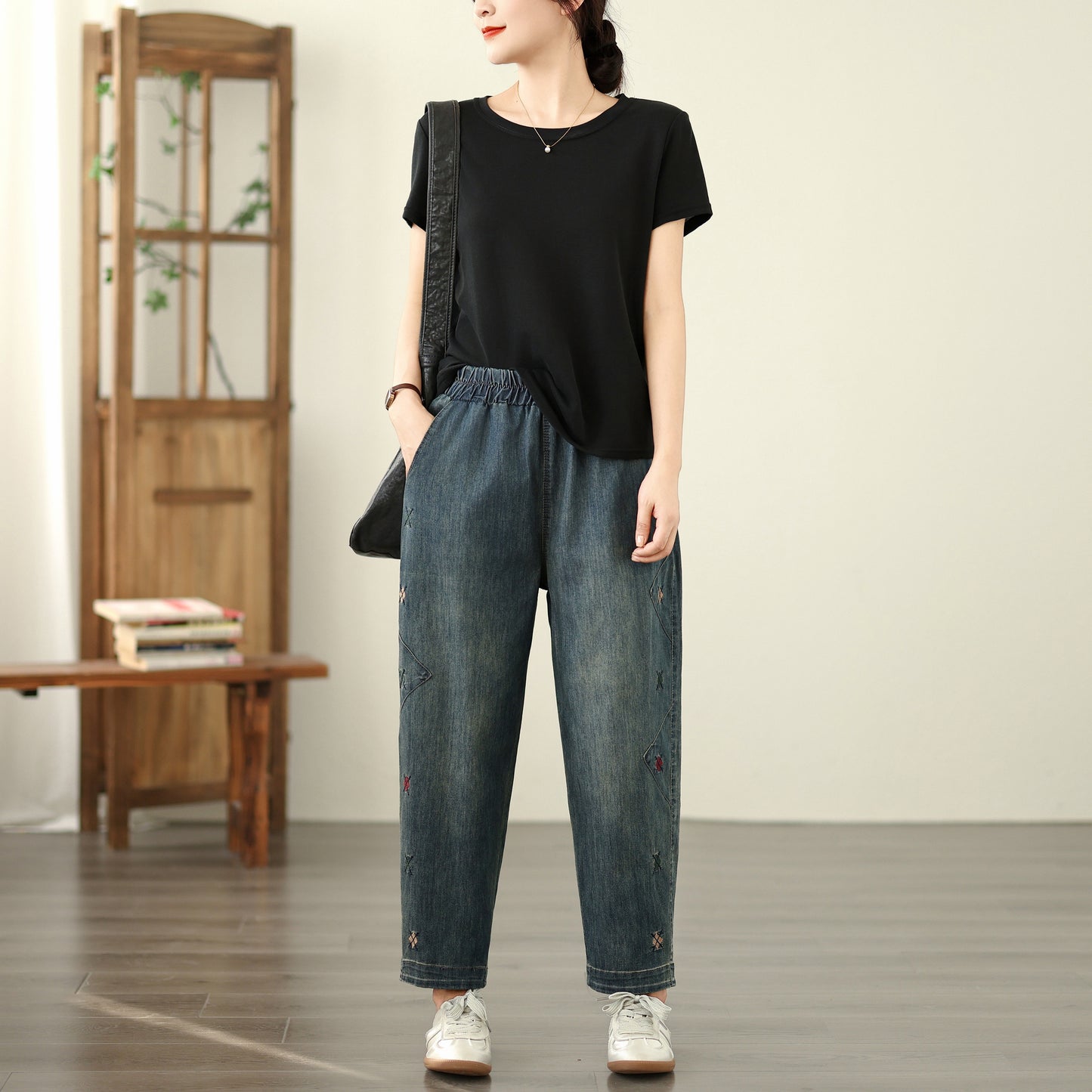 Women's Jeans Denim Pants Elastic Waist