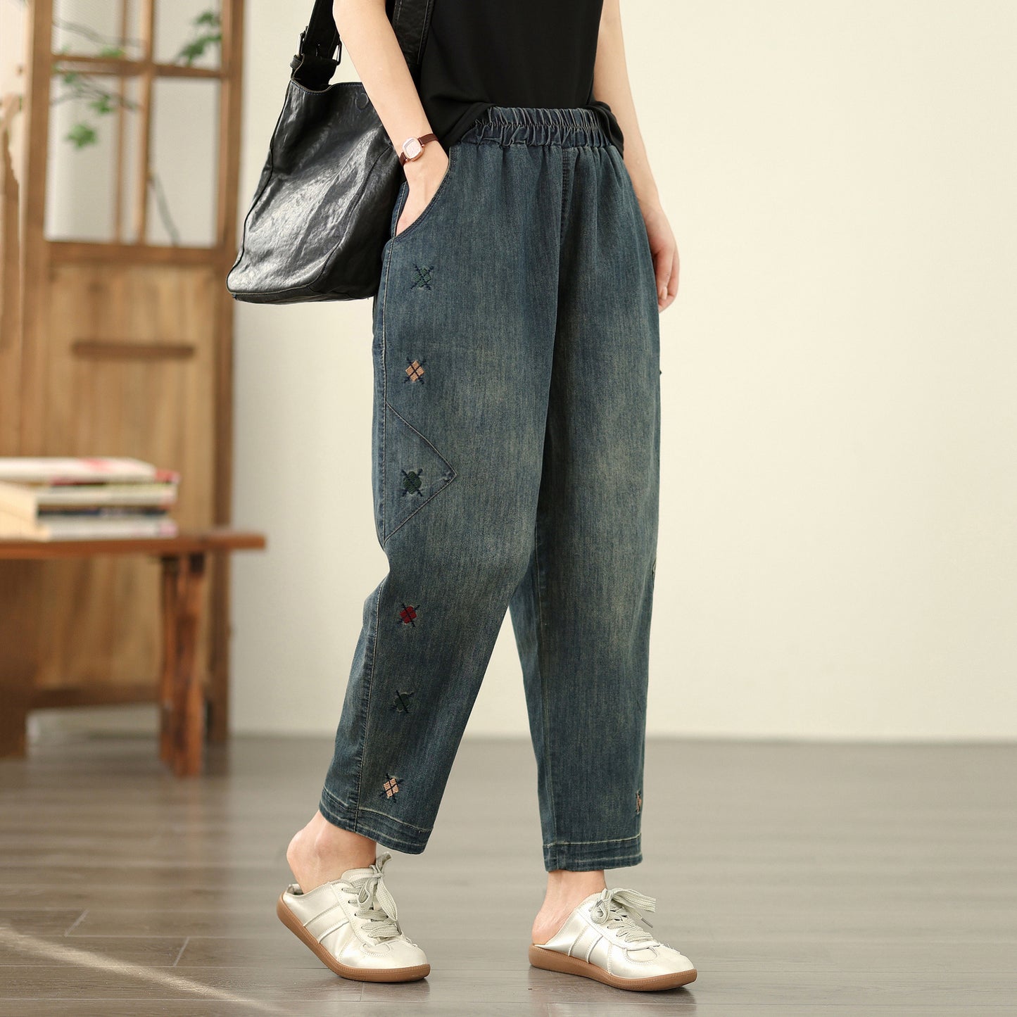 Women's Jeans Denim Pants Elastic Waist
