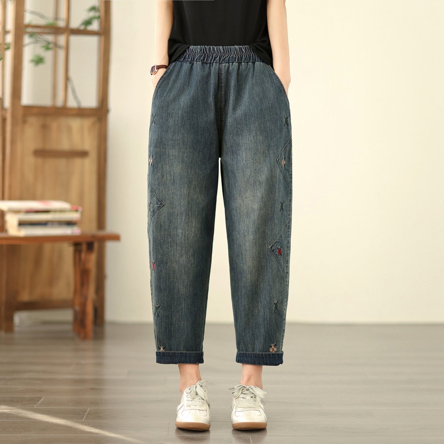 Women's Jeans Denim Pants Elastic Waist