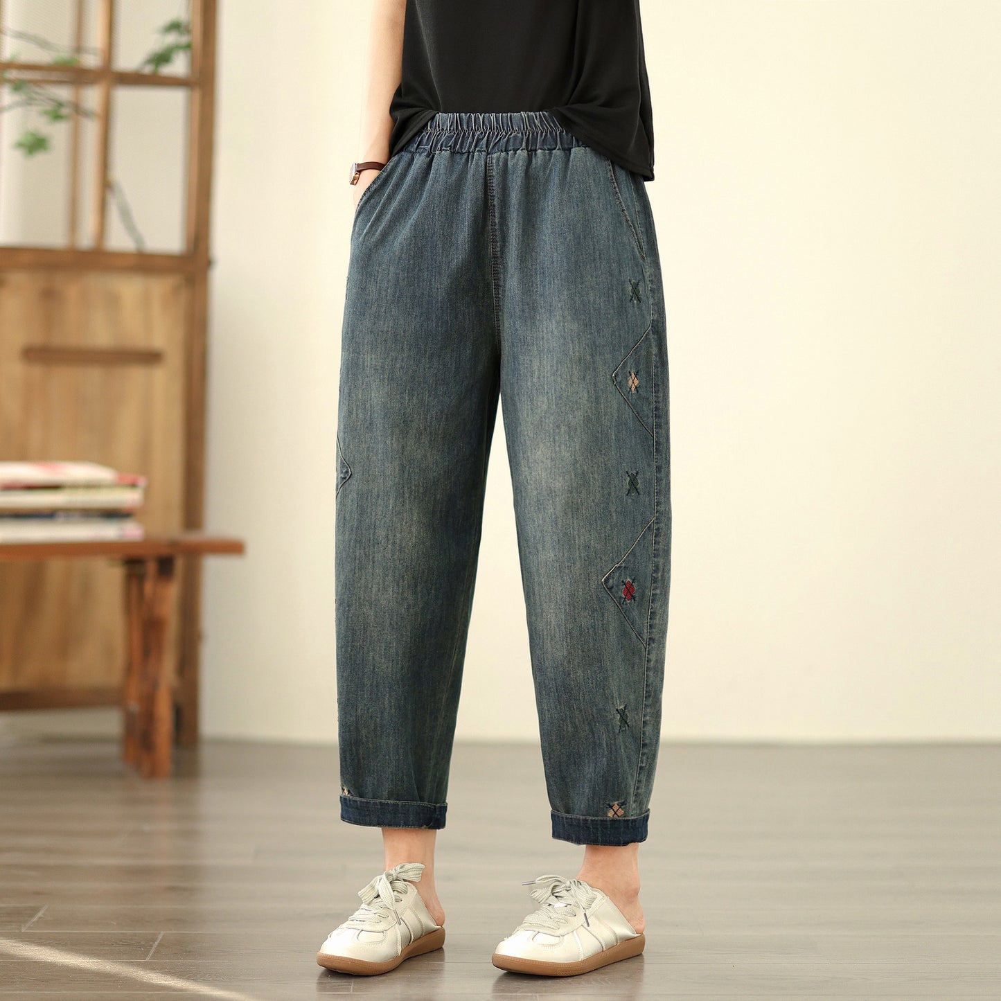 Women's Jeans Denim Pants Elastic Waist