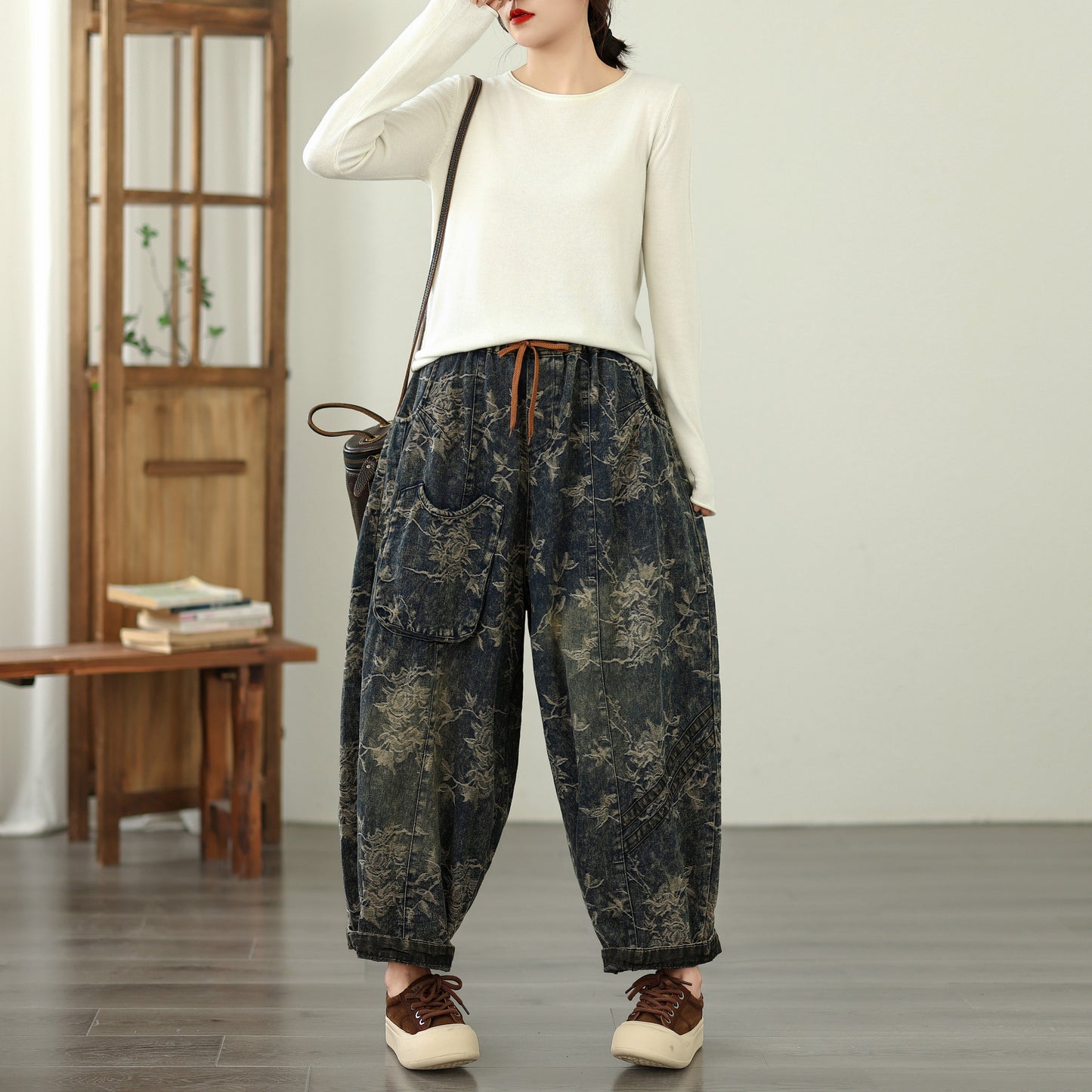Women's Harem Jeans Drawstring Waist Print Pants