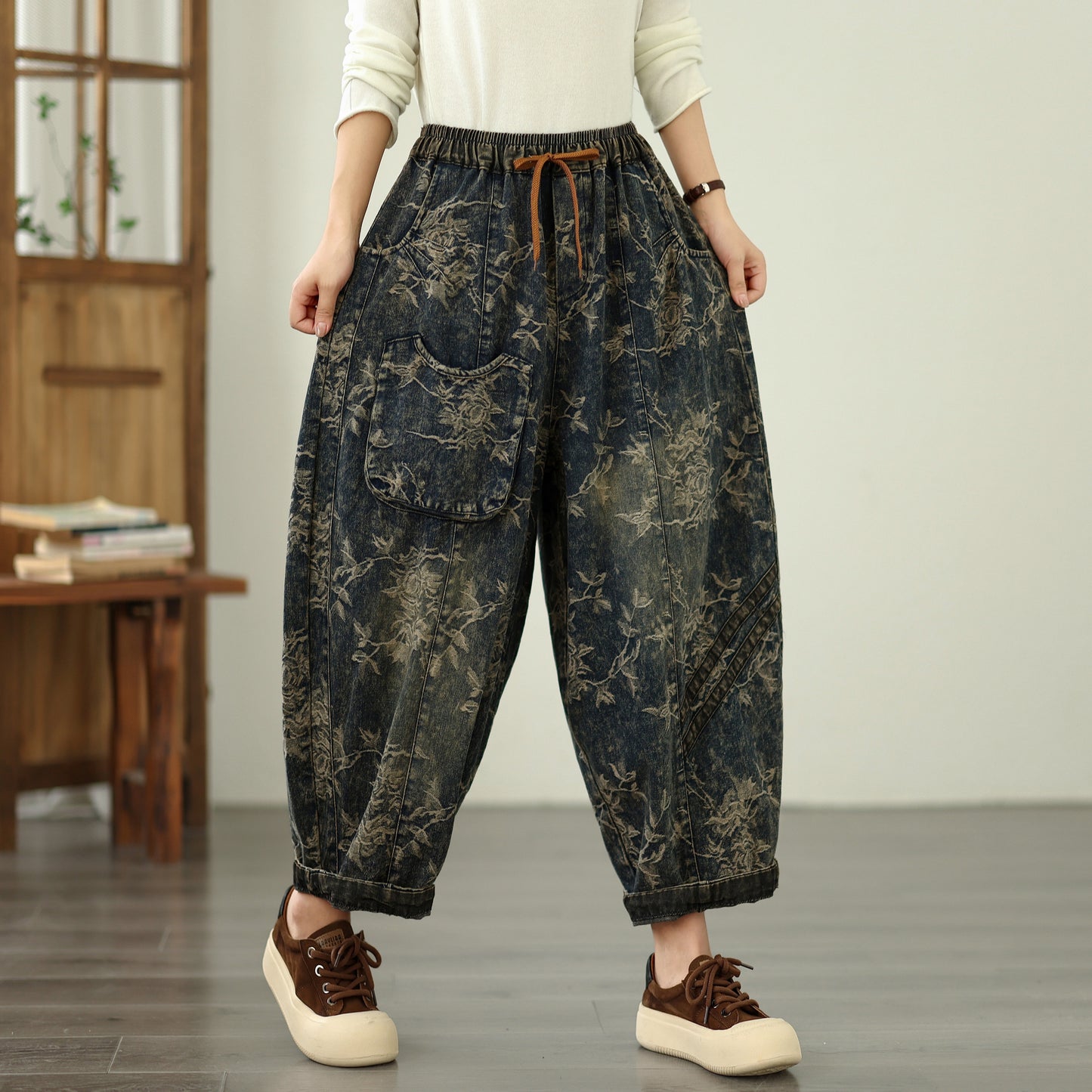 Women's Harem Jeans Drawstring Waist Print Pants
