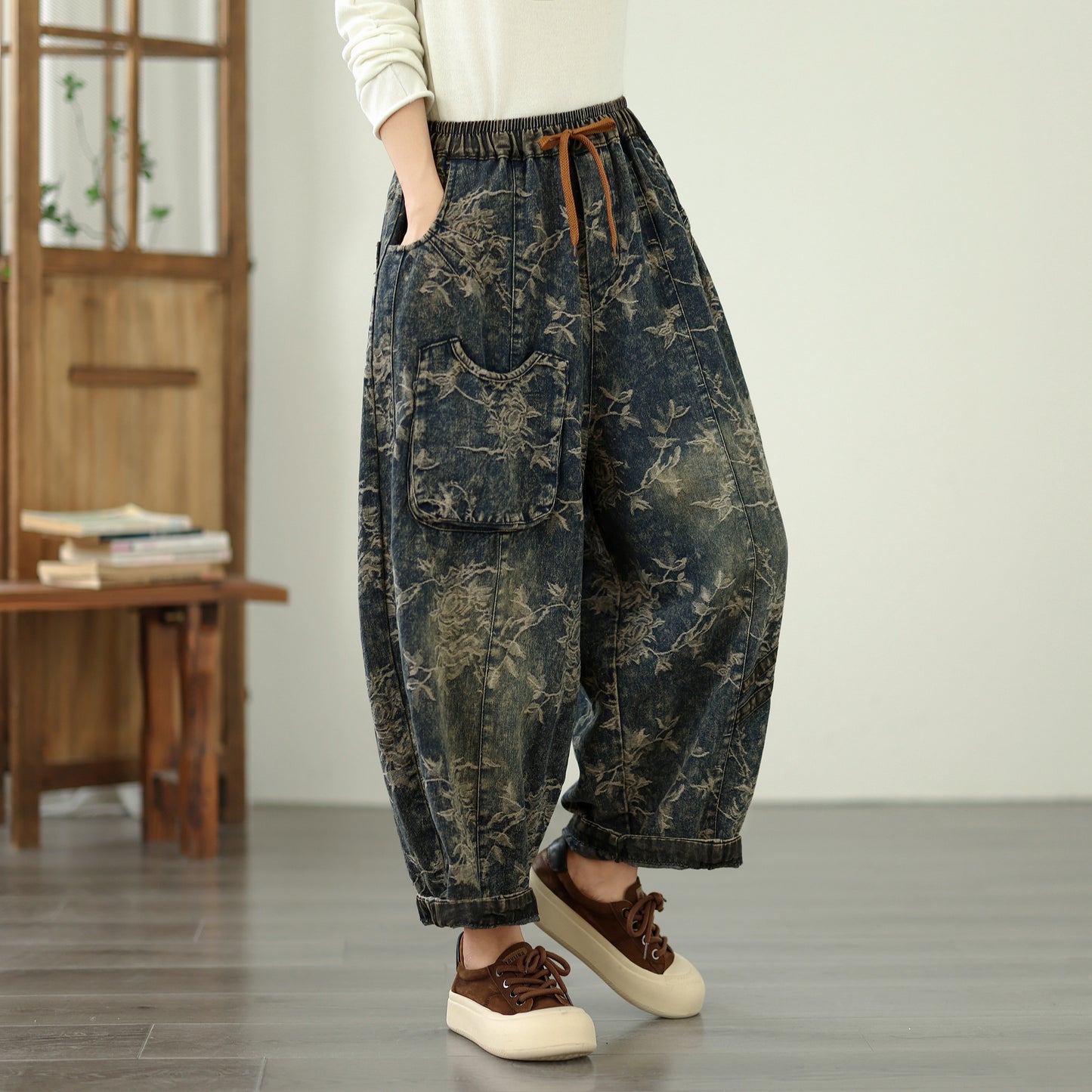 Women's Harem Jeans Drawstring Waist Print Pants