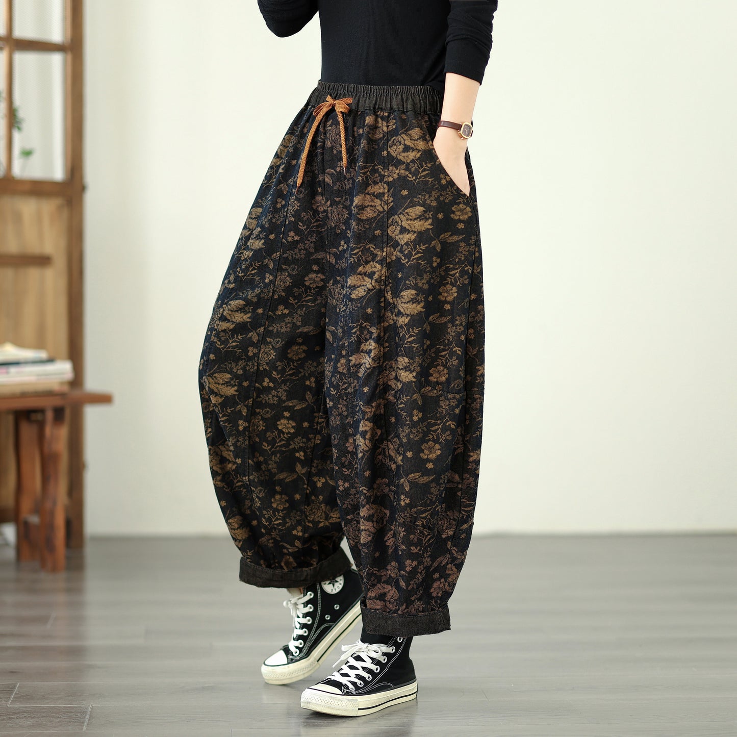 Women's Harem Jeans Drawstring Waist Print Pants