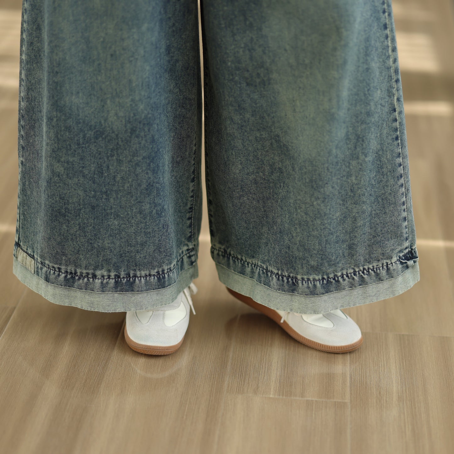 26-Women's Jeans Elastic Waist Baggy Wide Leg Denim - LAI MENG FIVE CATS