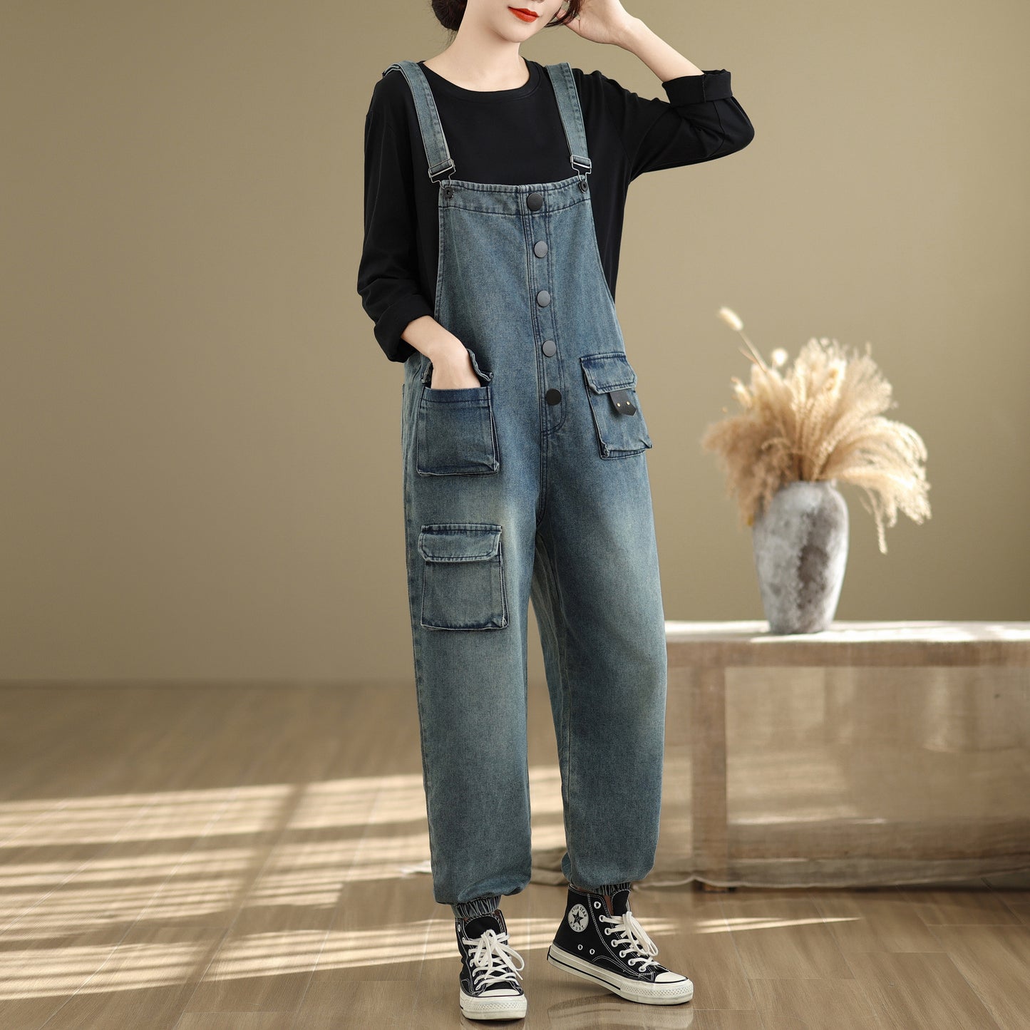 Womens Denim Bib Pants Jumpsuits Jeans Adjustable Strap Overalls