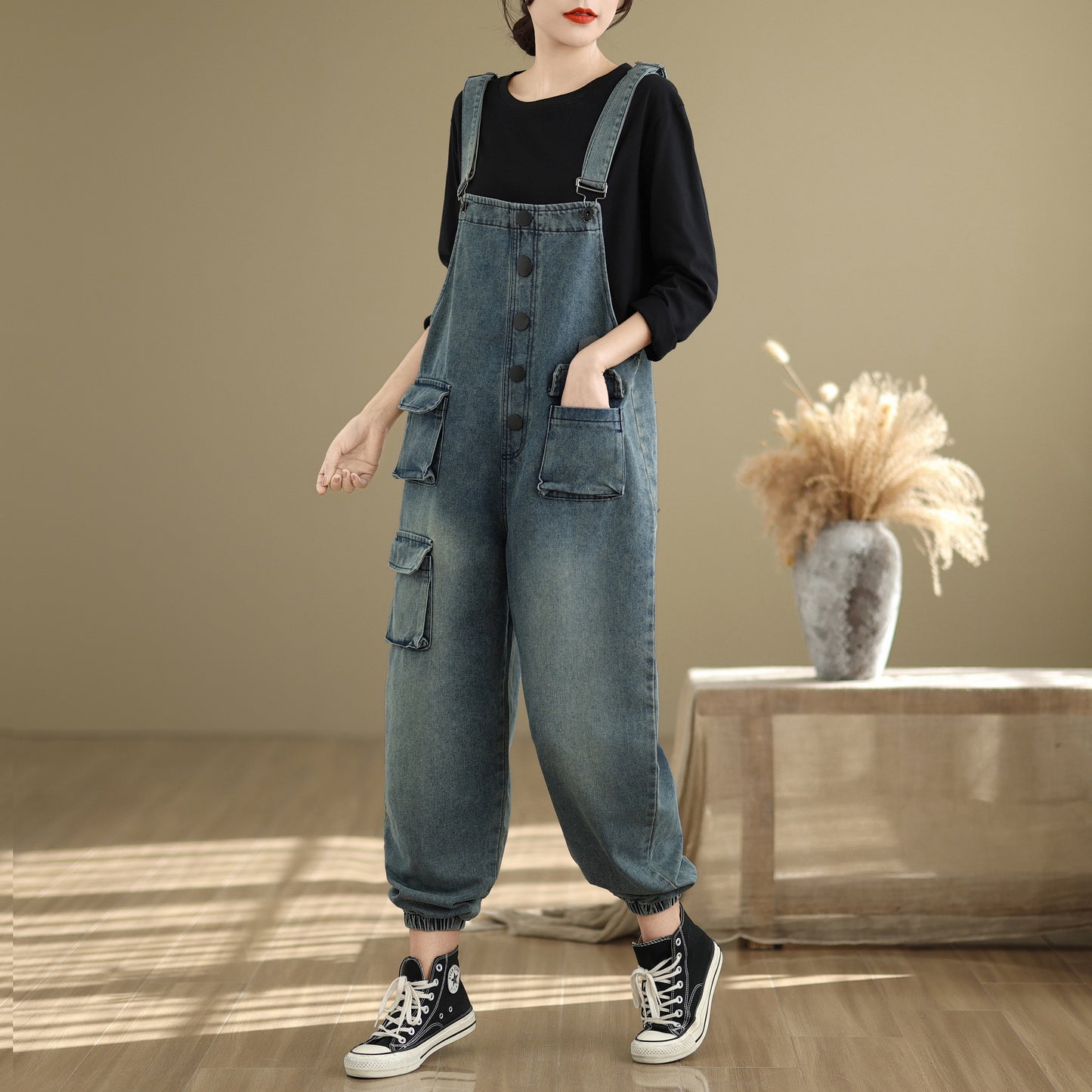 Womens Denim Bib Pants Jumpsuits Jeans Adjustable Strap Overalls