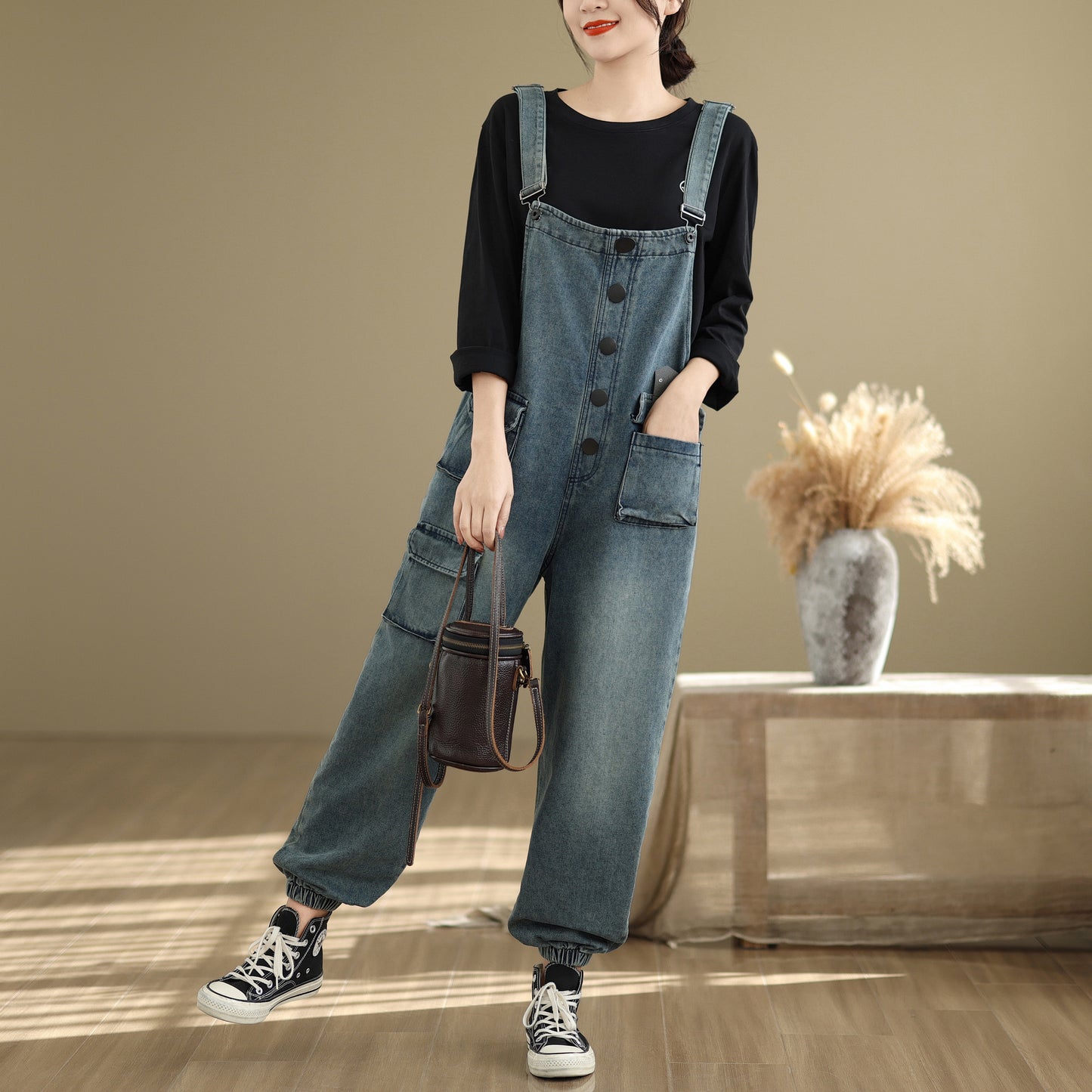 Womens Denim Bib Pants Jumpsuits Jeans Adjustable Strap Overalls
