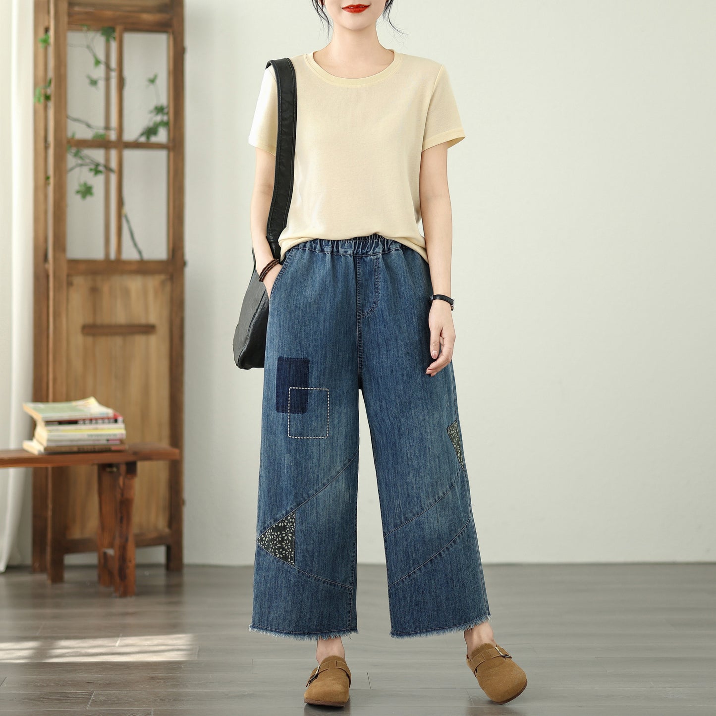 Women's Wide Leg Denim Pants Fringe Jeans