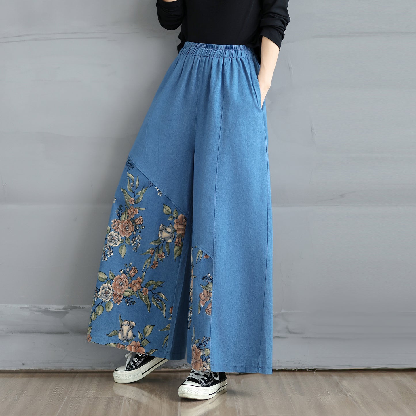 Women's Baggy Jeans Drawstring Waist Wide Leg