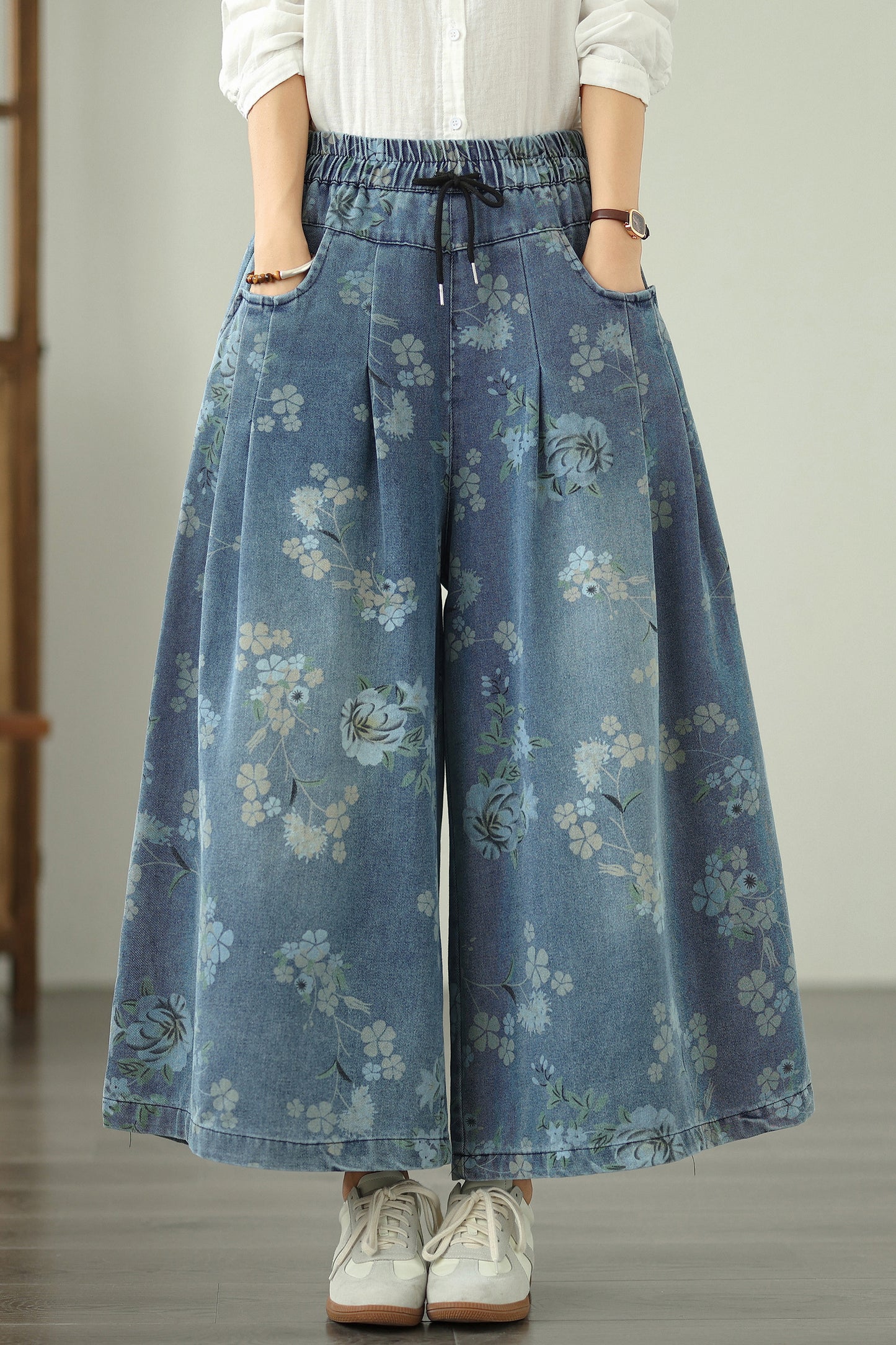 Women's Loose Elastic Waist Wide Leg Denim